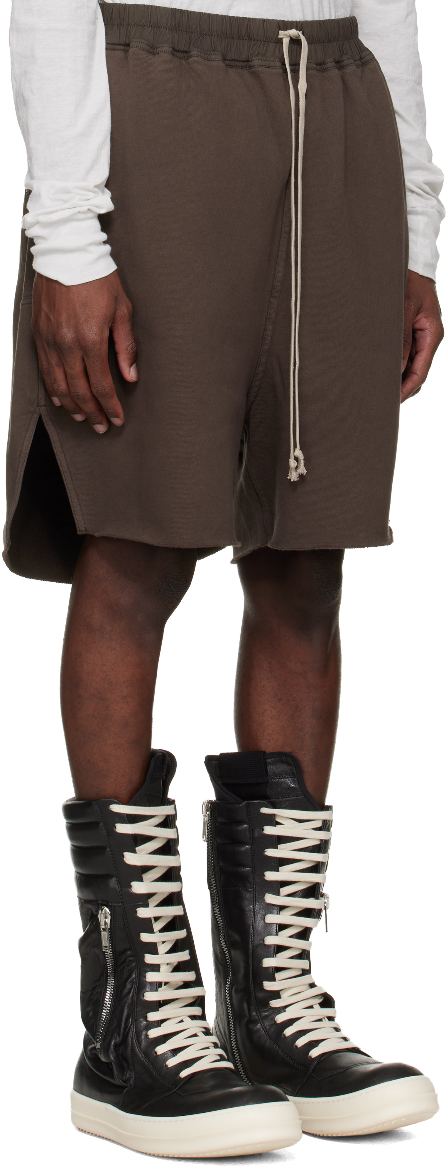 Rick Owens DRKSHDW: Brown Temple Long Boxers Butt Zip Shorts | SSENSE
