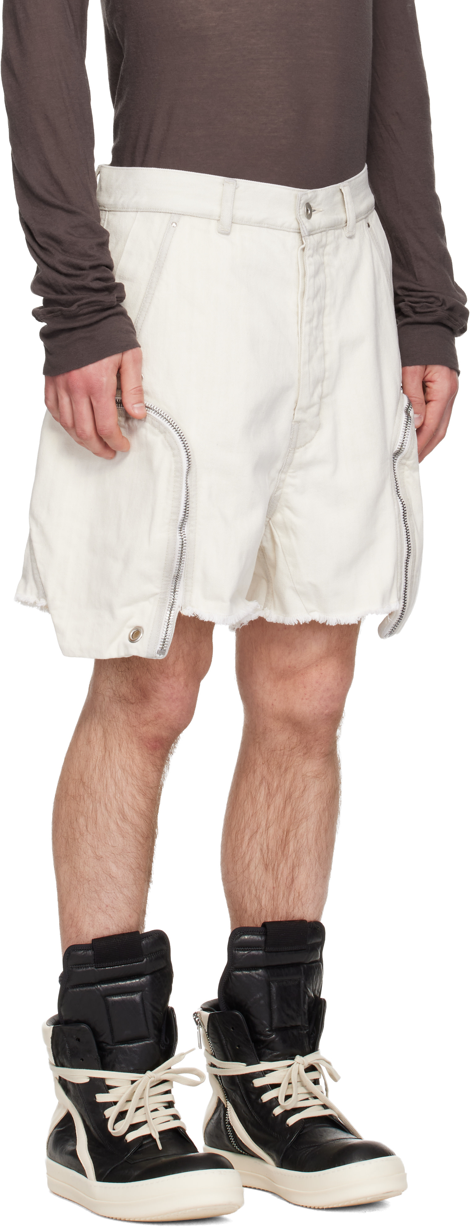 Rick Owens DRKSHDW: Off-White Temple Denim Bauhaus Shorts | SSENSE