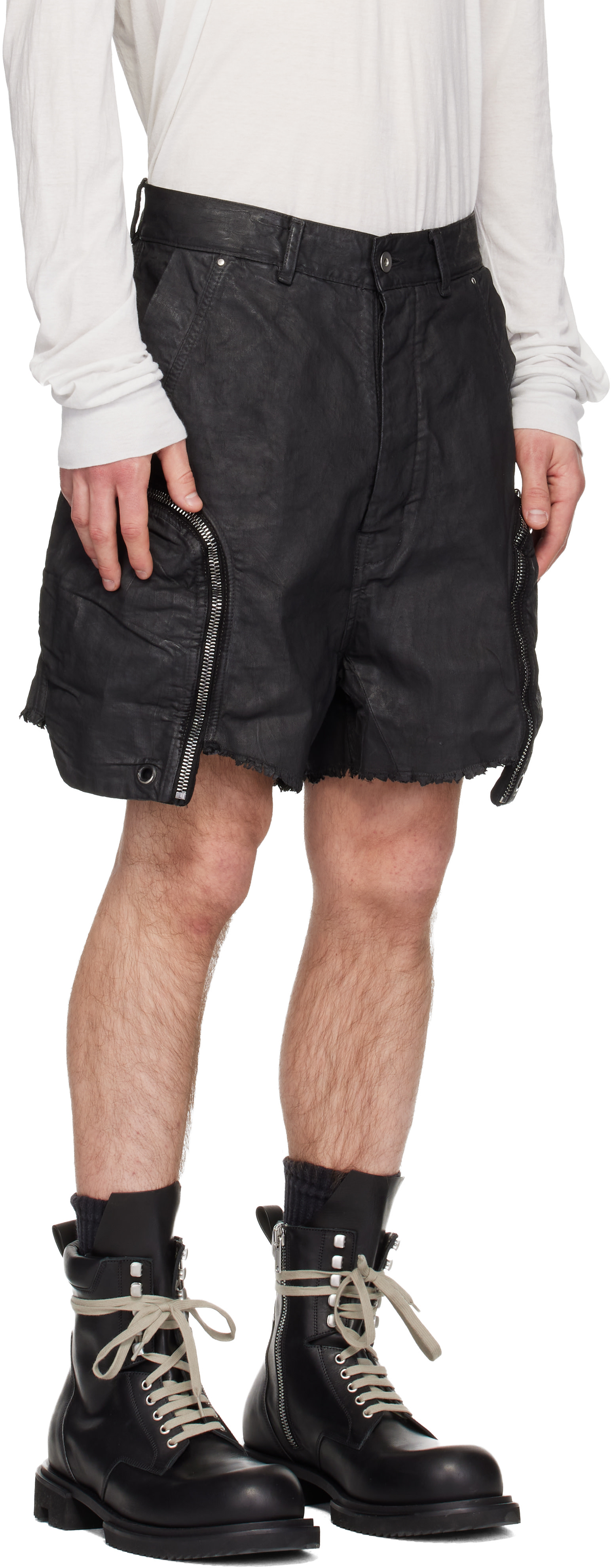 Rick Owens DRKSHDW: Black Temple Denim Bauhaus Shorts | SSENSE