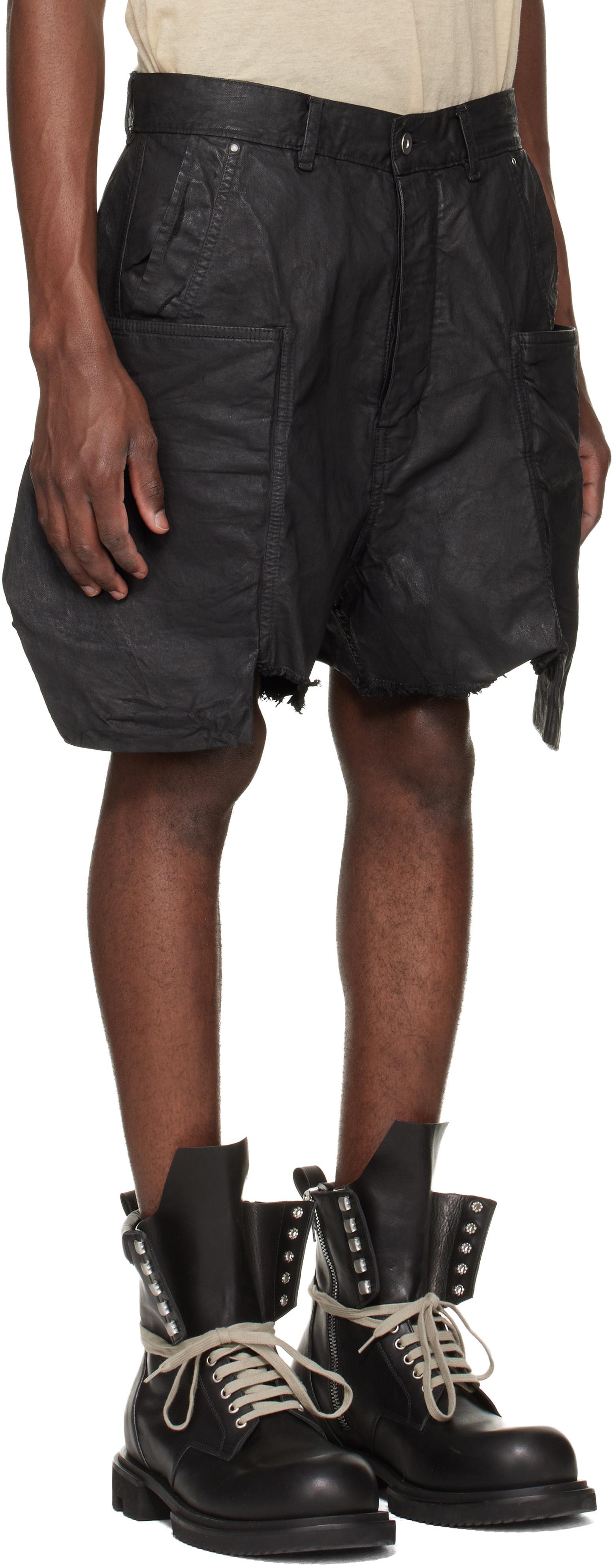 Rick Owens DRKSHDW: Black Temple Stefan Denim Cargo Shorts | SSENSE