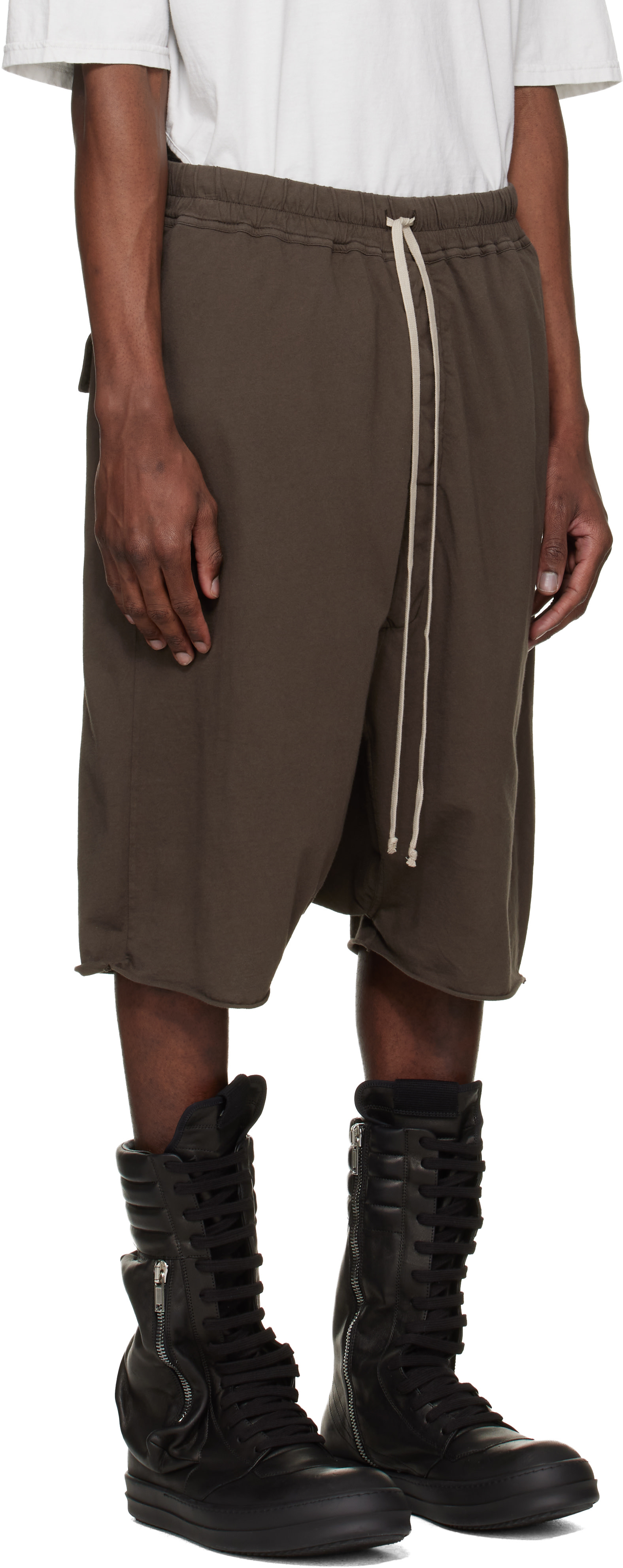 Rick Owens DRKSHDW: Brown Temple Drawstring Pods Shorts | SSENSE