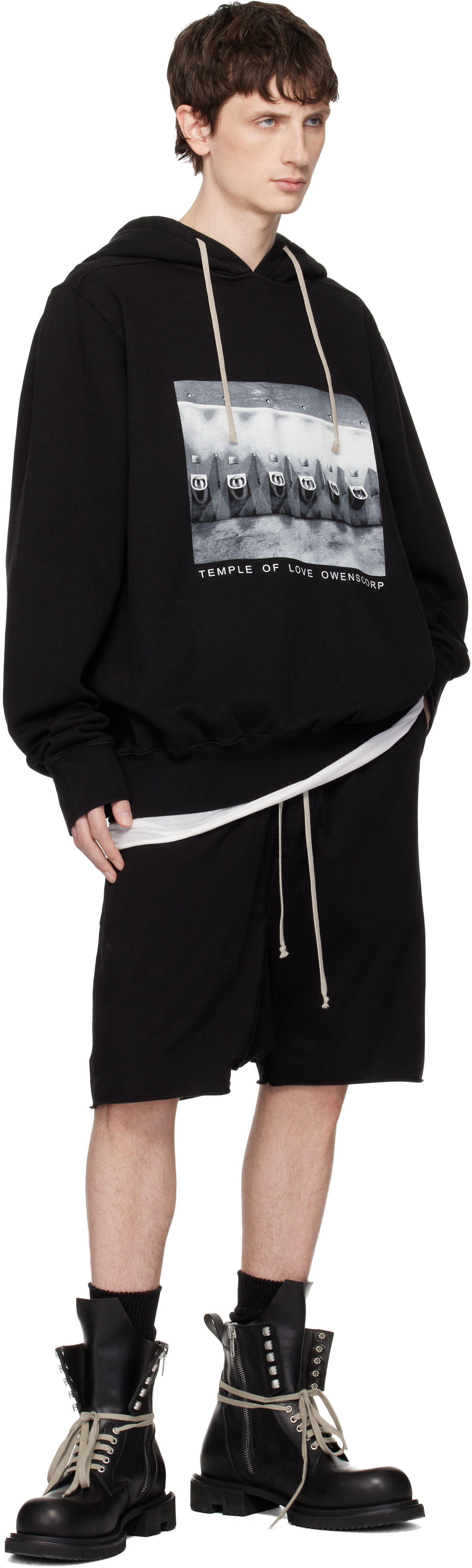 Rick Owens DRKSHDW: ブラック Temple Drawstring Pods ショートパンツ