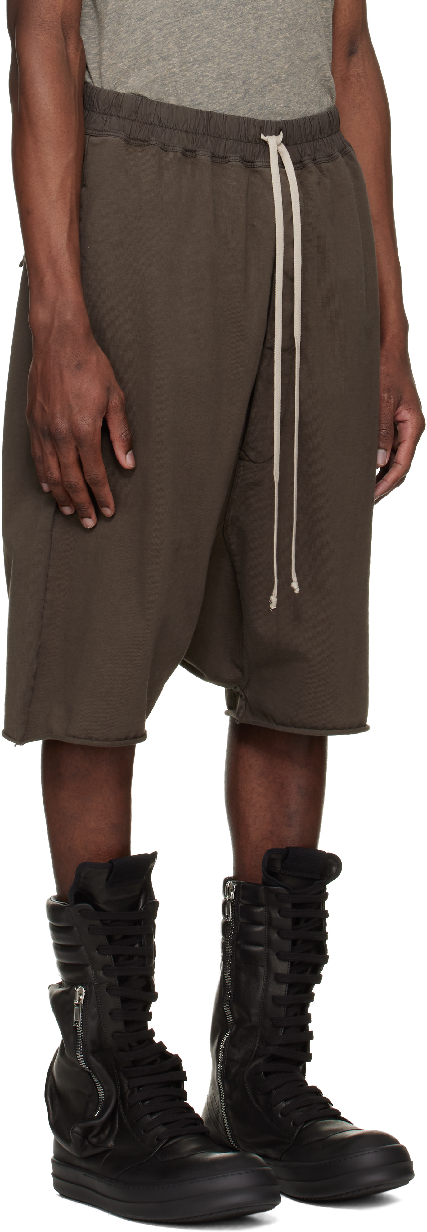 Rick Owens DRKSHDW: Brown Temple Drawstring Pods Shorts | SSENSE