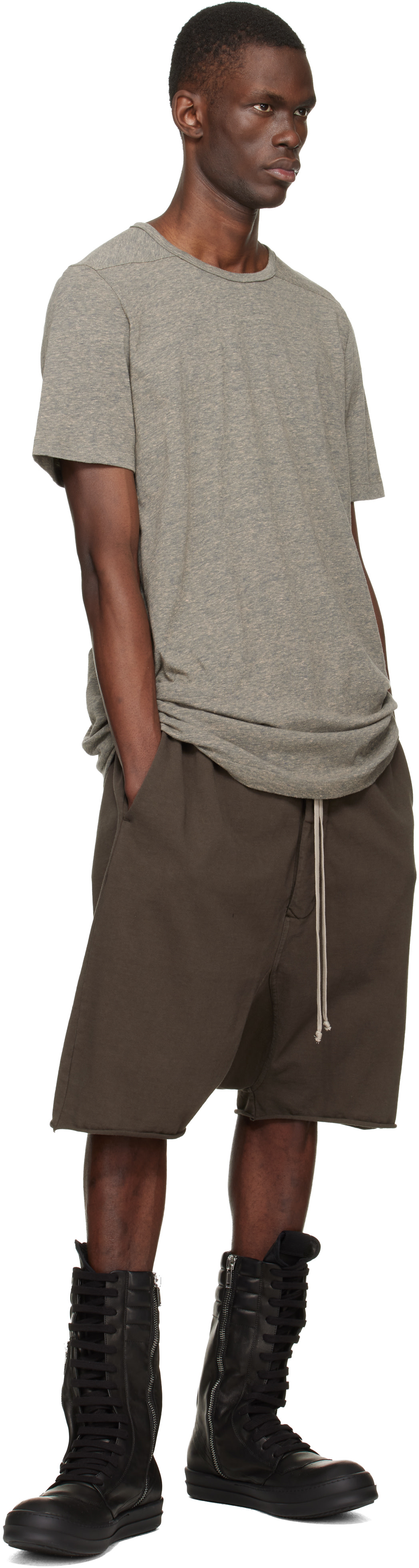 Rick Owens DRKSHDW: Brown Temple Drawstring Pods Shorts | SSENSE