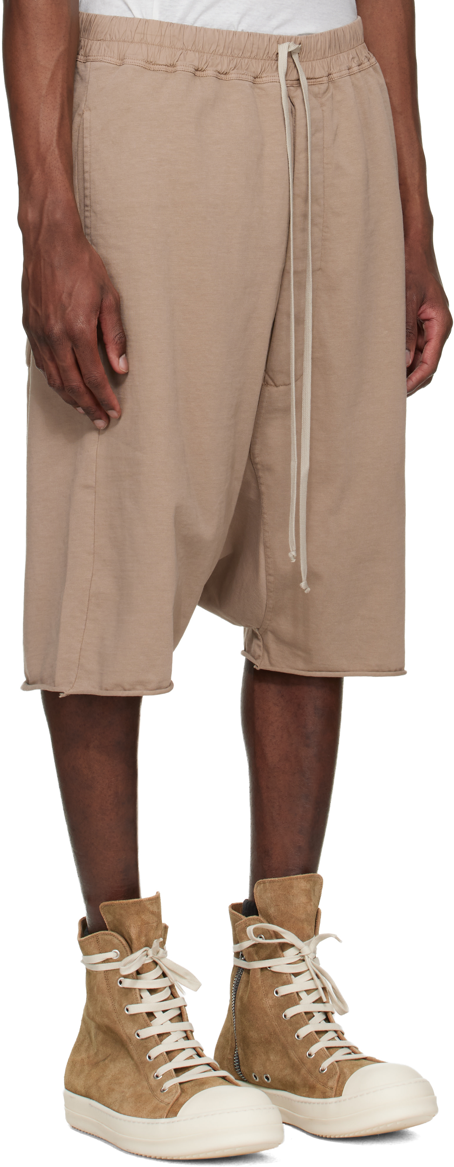 Rick Owens DRKSHDW: Beige Temple Drawstring Pods Shorts | SSENSE