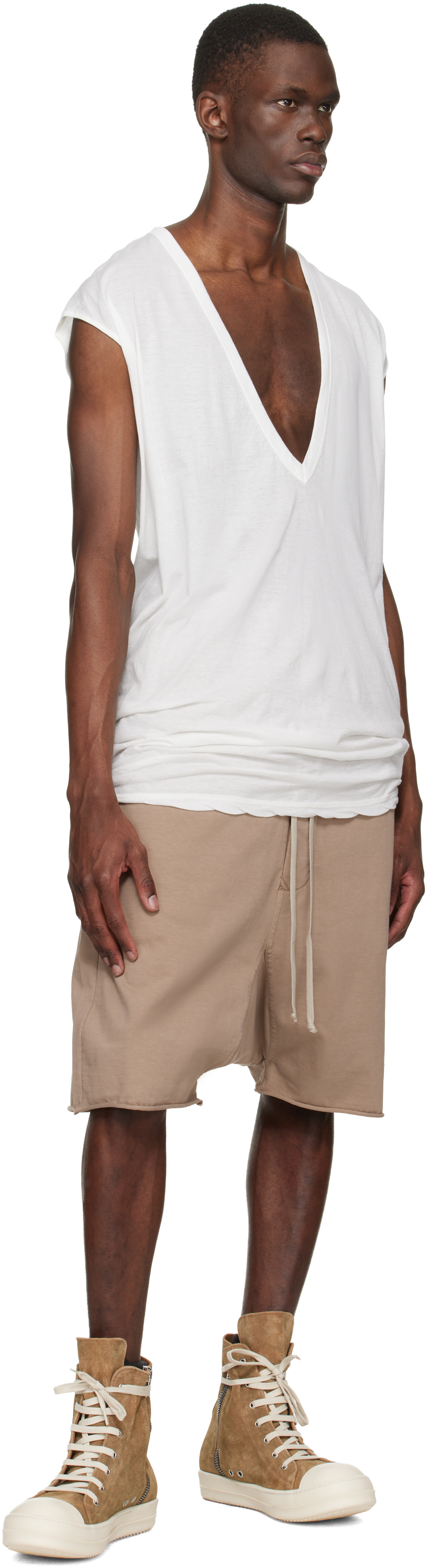 L*e様 Rick Owens drkshdw pods Rick Owens DRKSHDW: Beige Temple Drawstring Pods Shorts | SSENSE