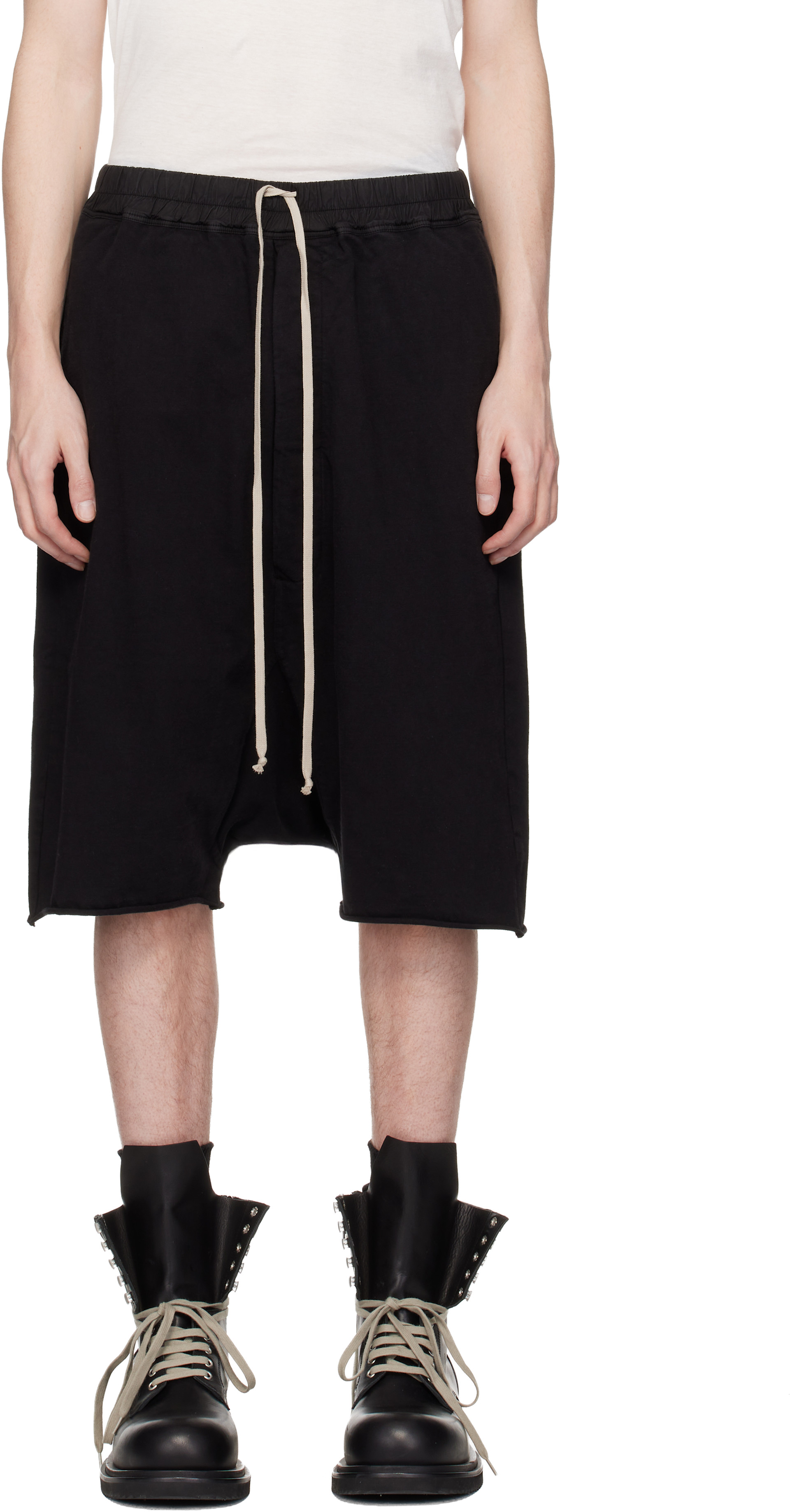 Rick Owens DRKSHDW: Black Temple Drawstring Pods Shorts | SSENSE