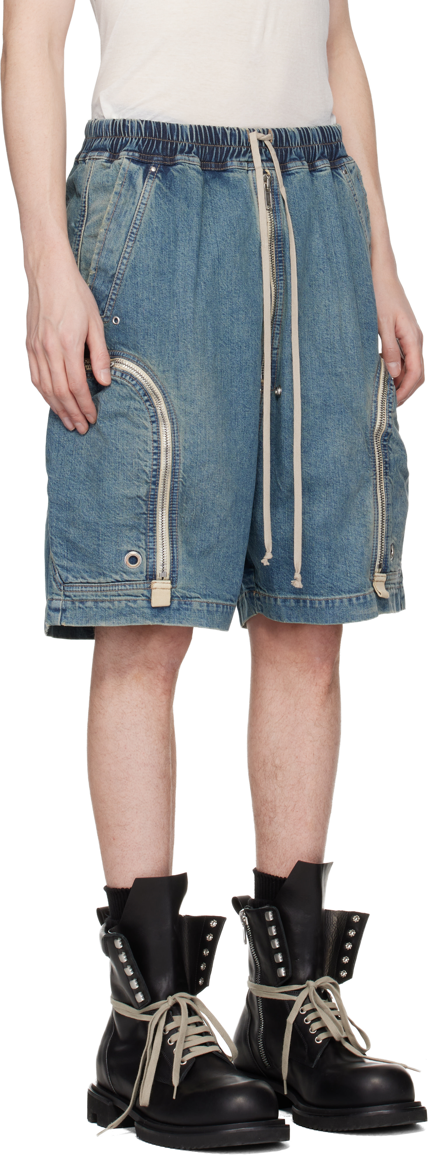 Rick Owens DRKSHDW: Blue Temple Bauhaus Pods Denim Shorts | SSENSE