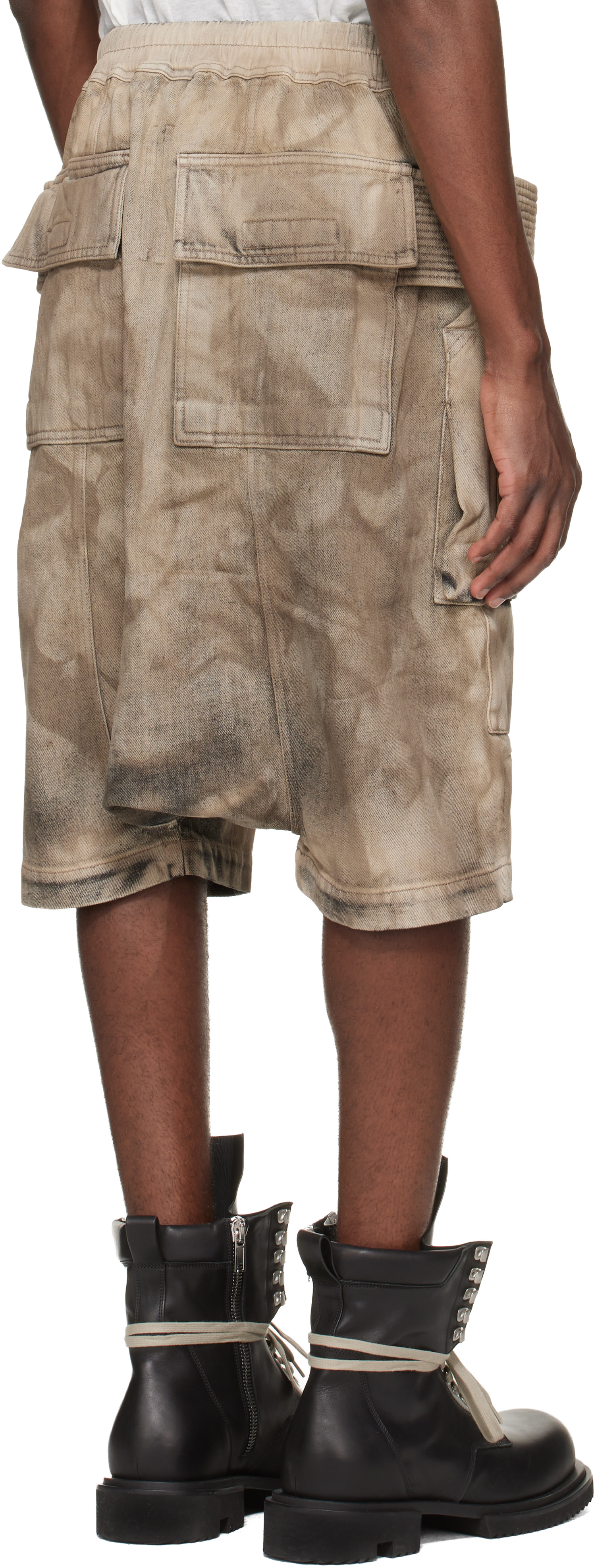 RICK OWENS DRKSHDW グレーデニムショートパンツ Rick Owens DRKSHDW: グレー Temple Creatch Pods デニム カーゴ