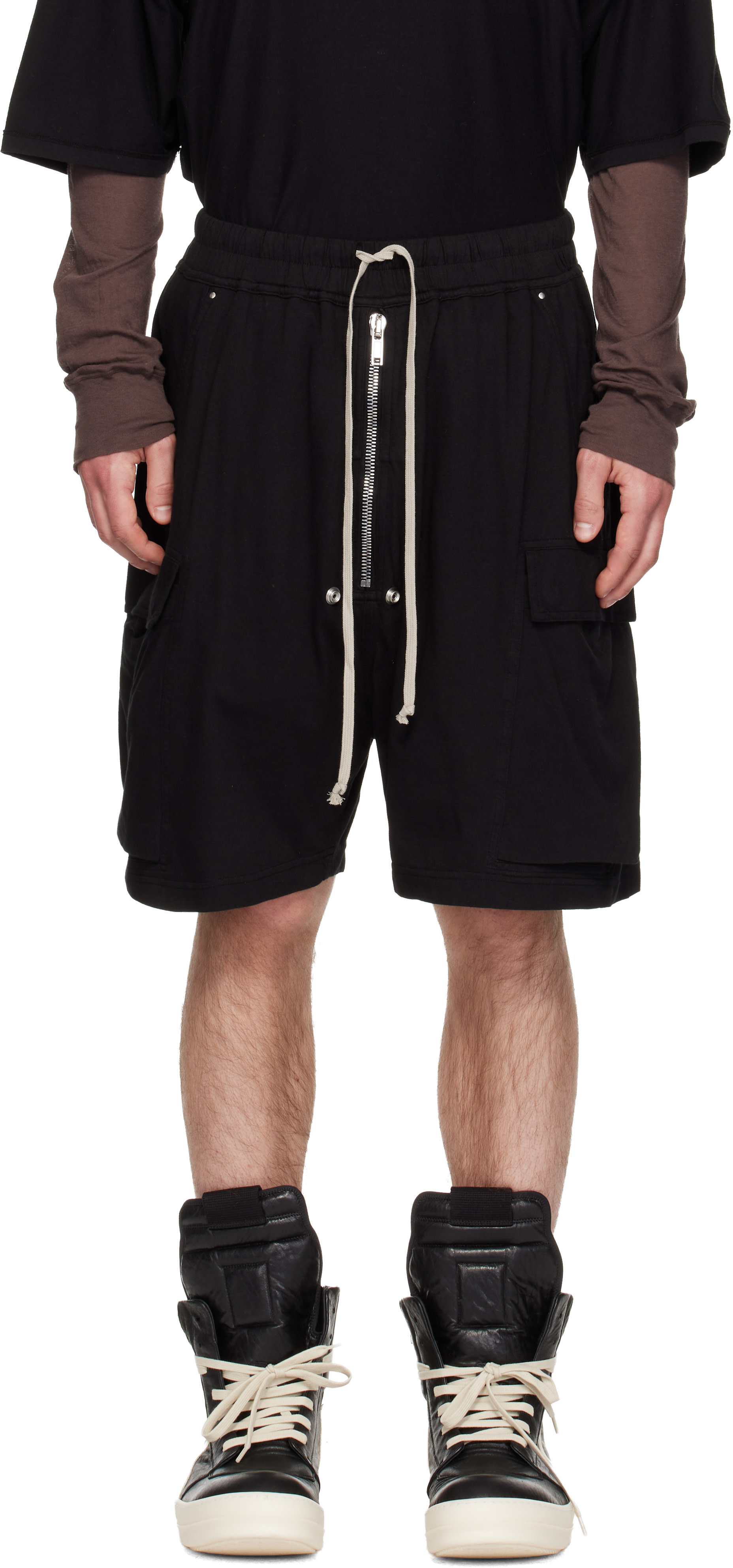 Rick Owens DRKSHDW: Black Temple Medium Jersey Cargobela Shorts