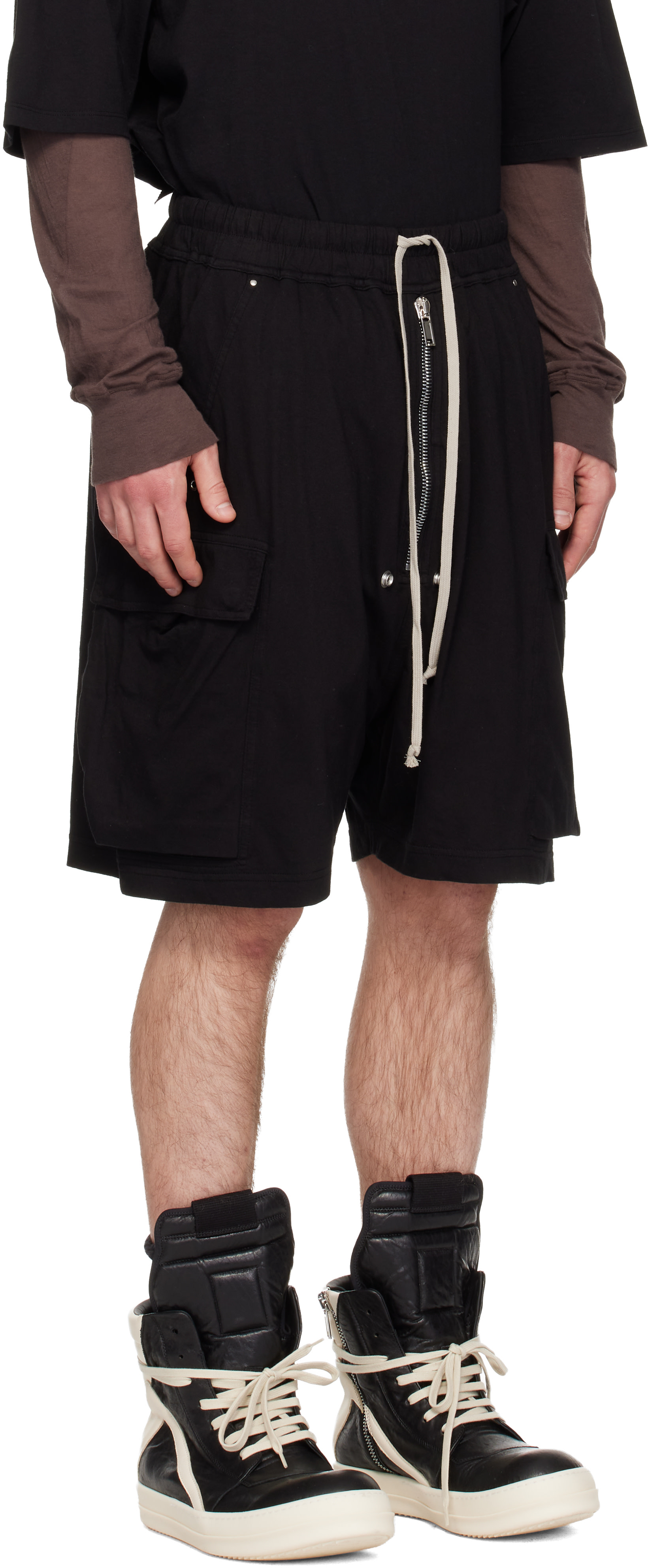 Rick Owens DRKSHDW: Black Temple Medium Jersey Cargobela Shorts