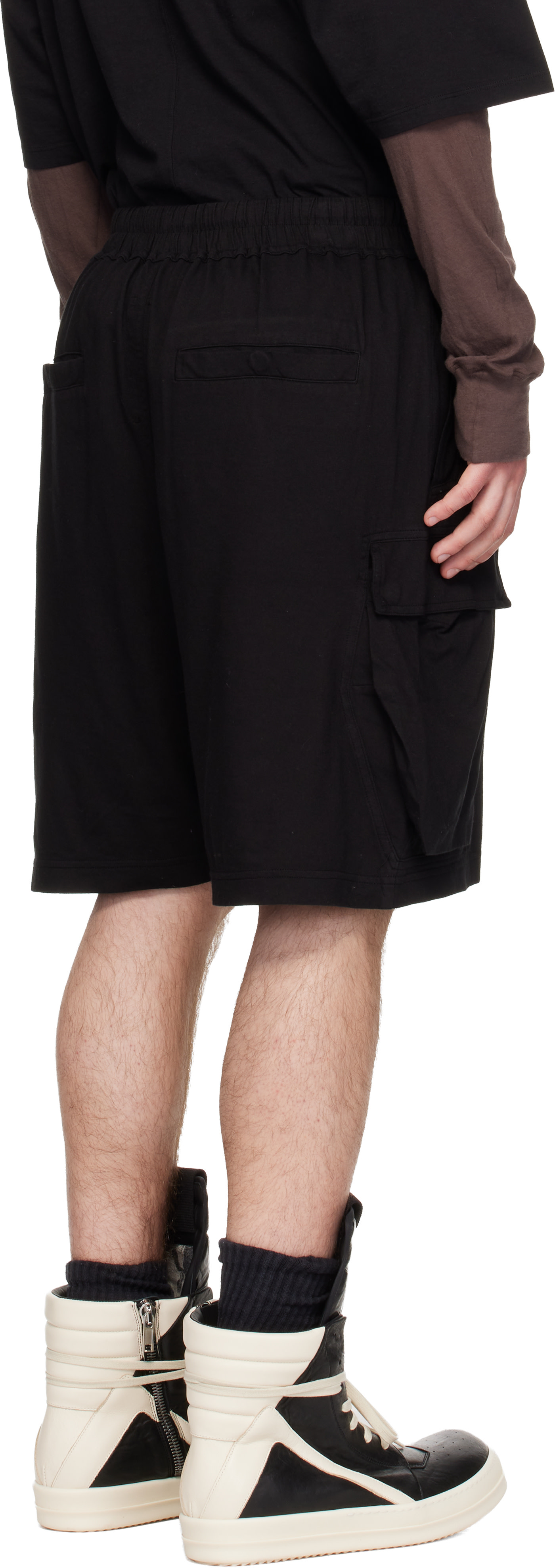 Rick Owens DRKSHDW: Black Temple Medium Jersey Cargobela Shorts