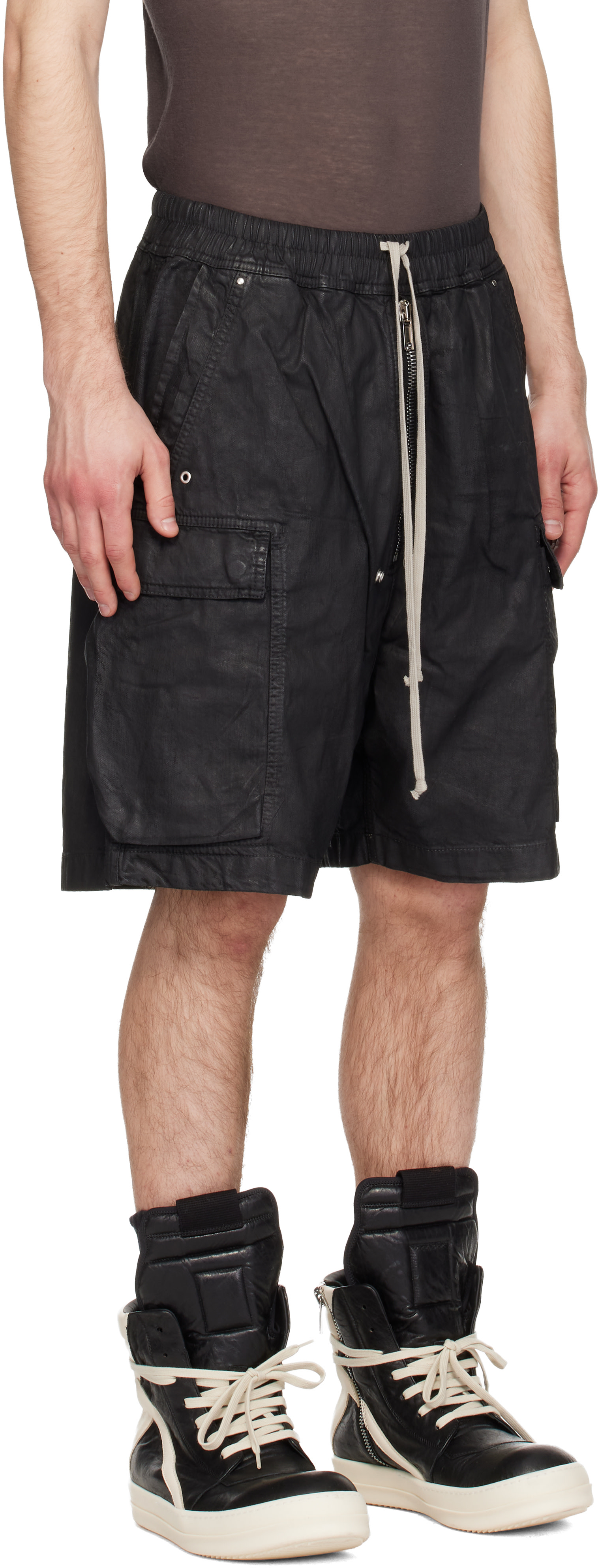Rick Owens DRKSHDW: ブラック Temple Denim Cargobela ショートパンツ