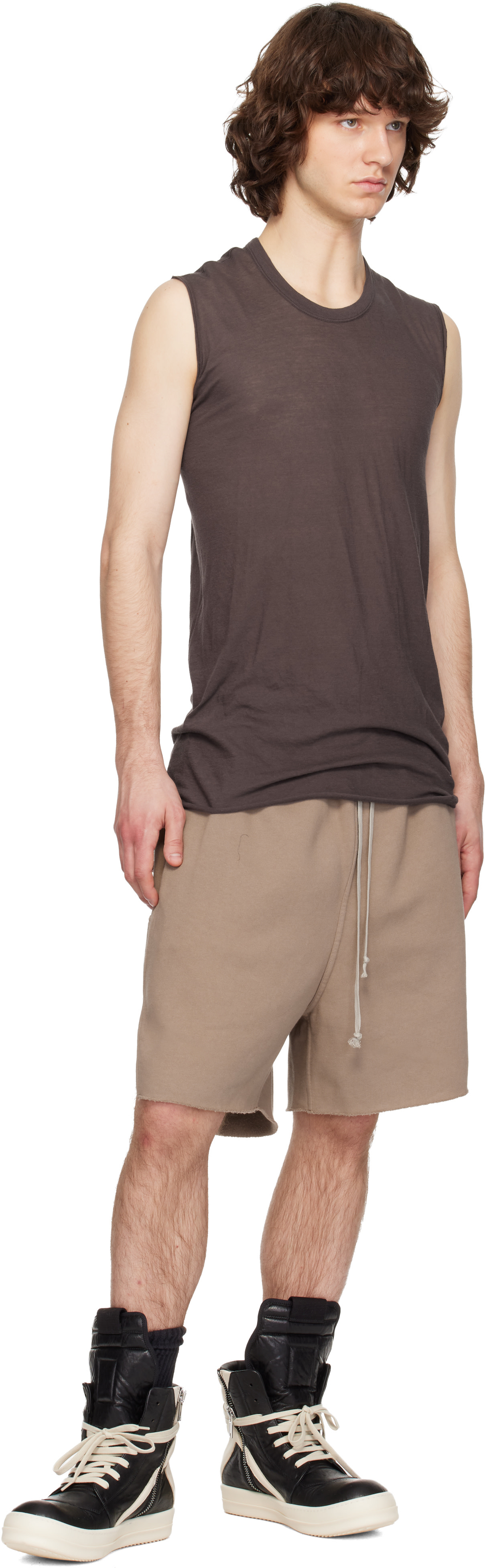M*a様 RICK OWENS DRKSHDW SHORT SWEATSHIRT Rick Owens DRKSHDW: Taupe Temple Heavy Sweatshirt Long Shorts | SSENSE