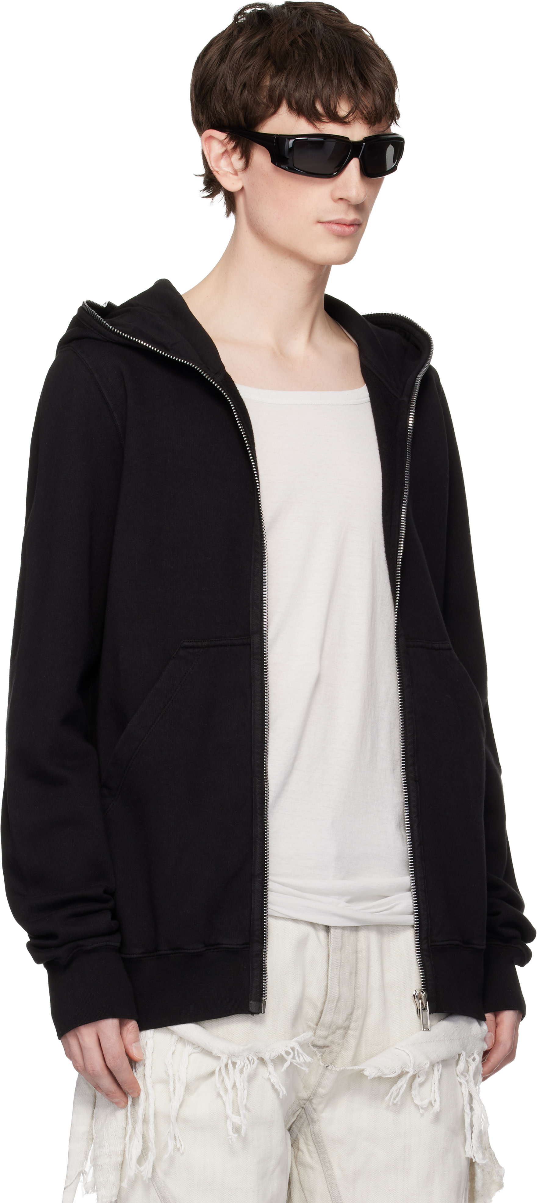 トップス 00s Ripvanwinkle zip hoodie rick owens Rick Owens DRKSHDW: Black Zip-Up Fleece Hoodie | SSENSE