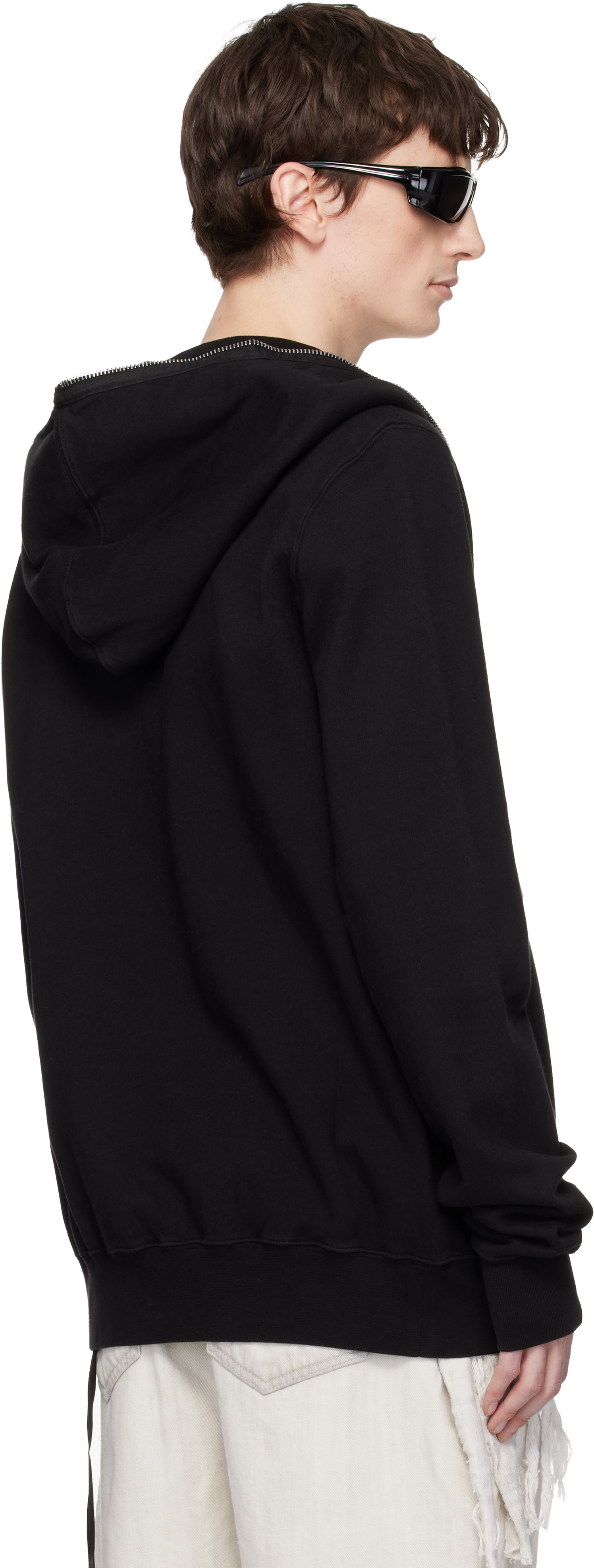 Rick Owens DRKSHDW: Black Zip-Up Fleece Hoodie | SSENSE