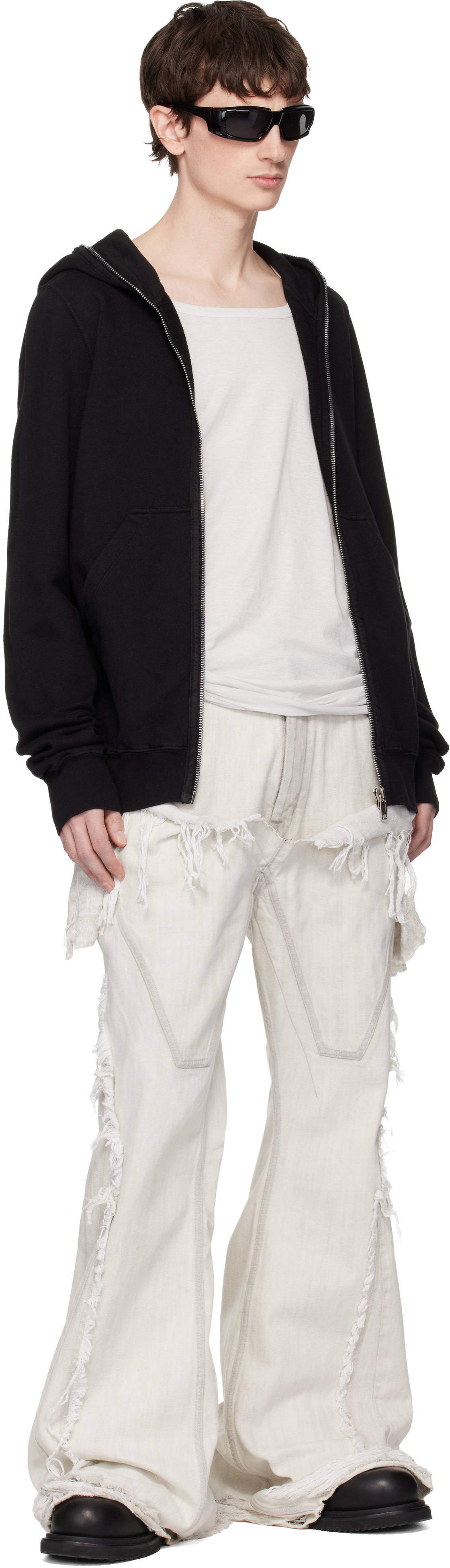 Rick Owens DRKSHDW: Black Zip-Up Fleece Hoodie | SSENSE