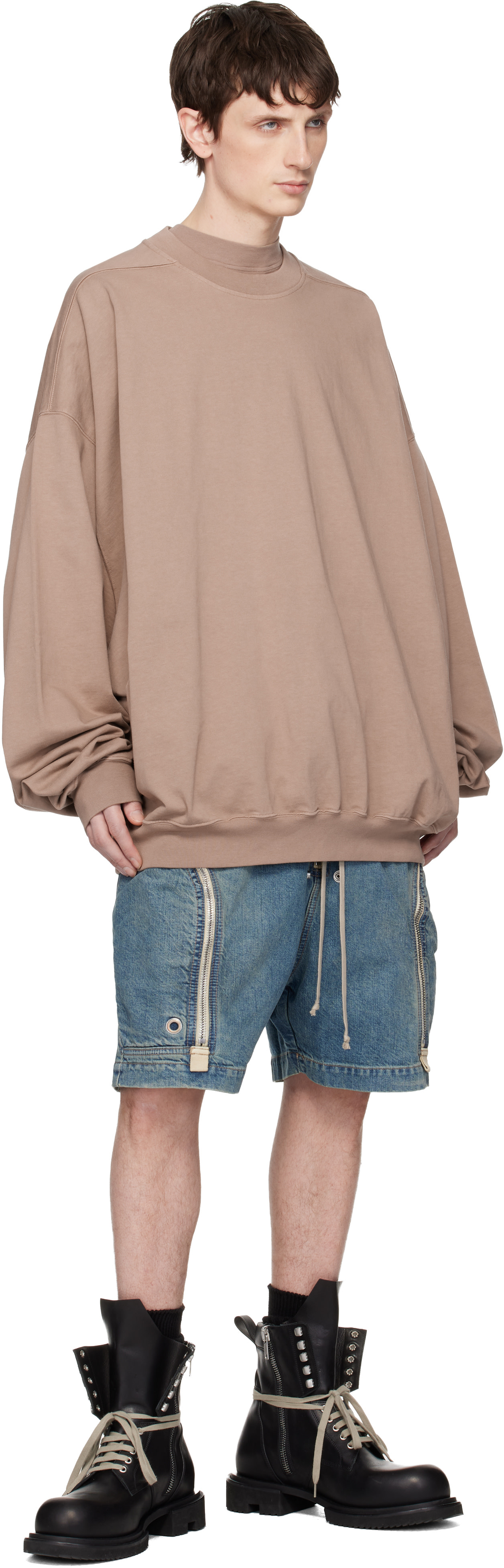 Rick Owens DRKSHDW: Taupe Temple Hun Crewneck Sweatshirt | SSENSE