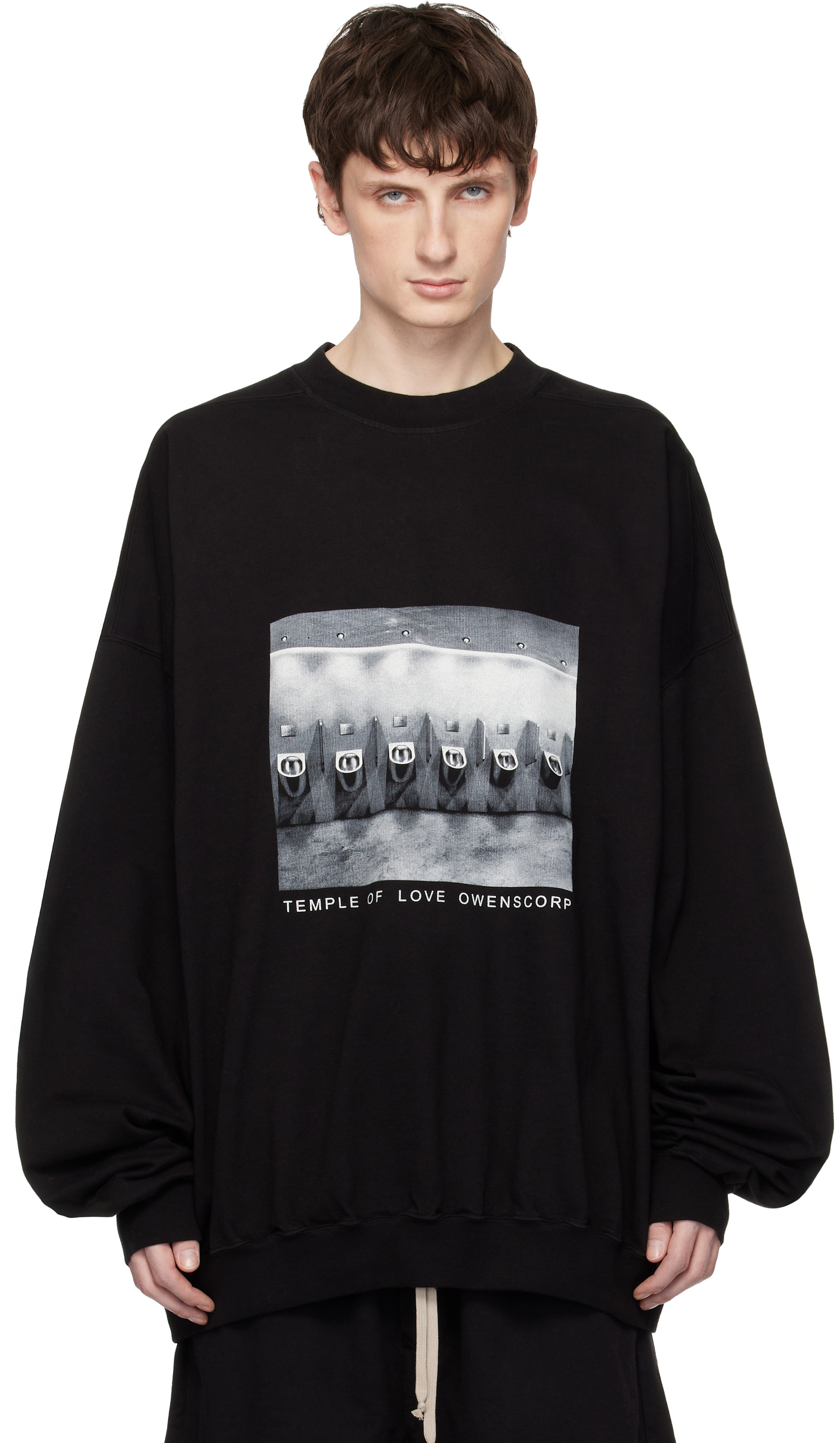 Rick Owens DRKSHDW: ブラック Temple Hun クルーネック スウェット