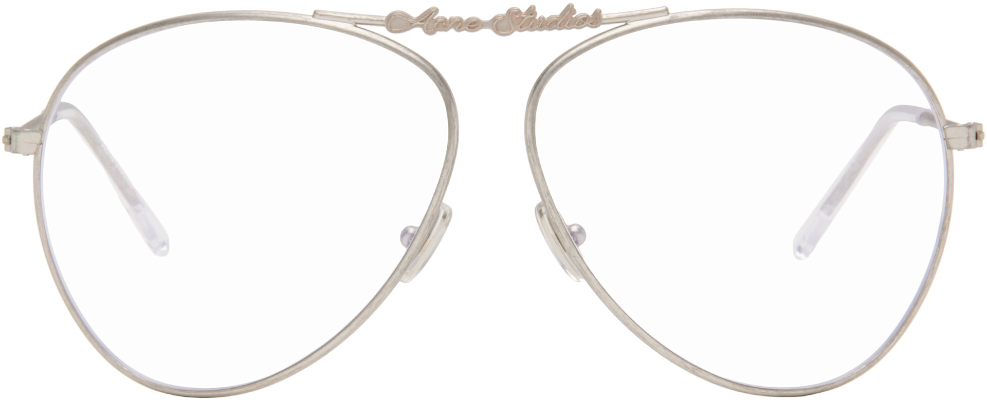 Acne Studios: Silver Metal Aviator Glasses | SSENSE