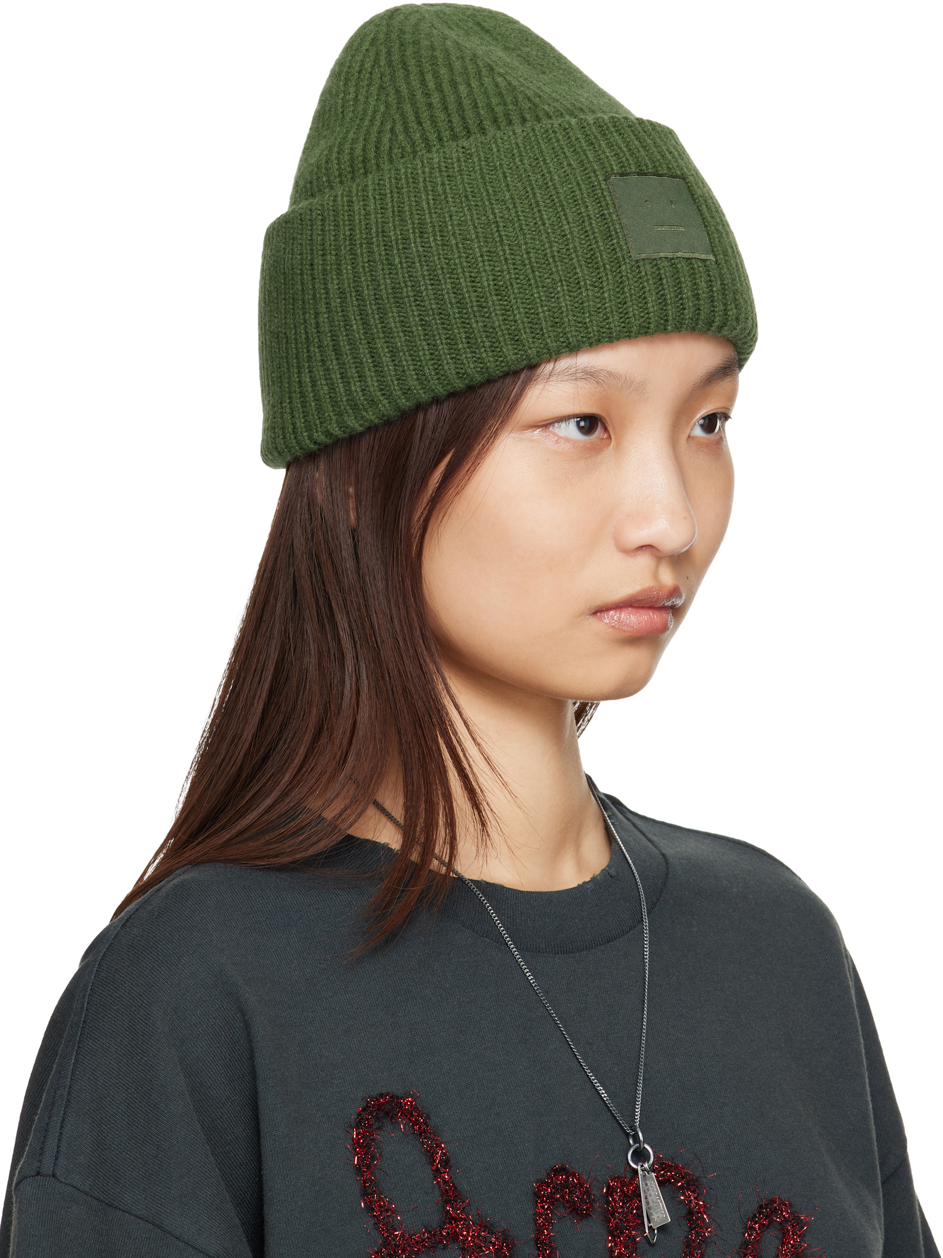 Acne Studios - 그린 페이스 로고 비니