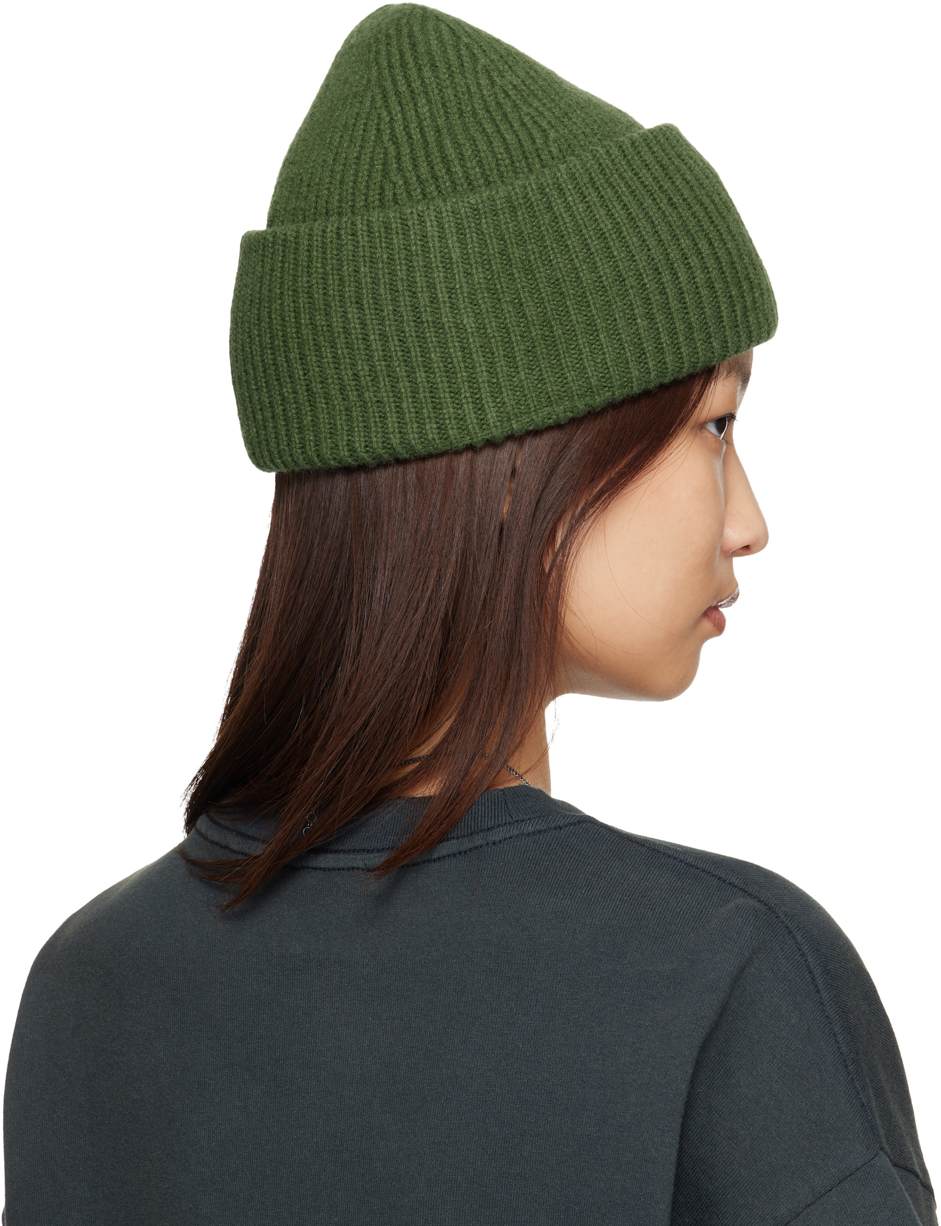 Acne Studios - Bonnet vert à écusson à logo Face