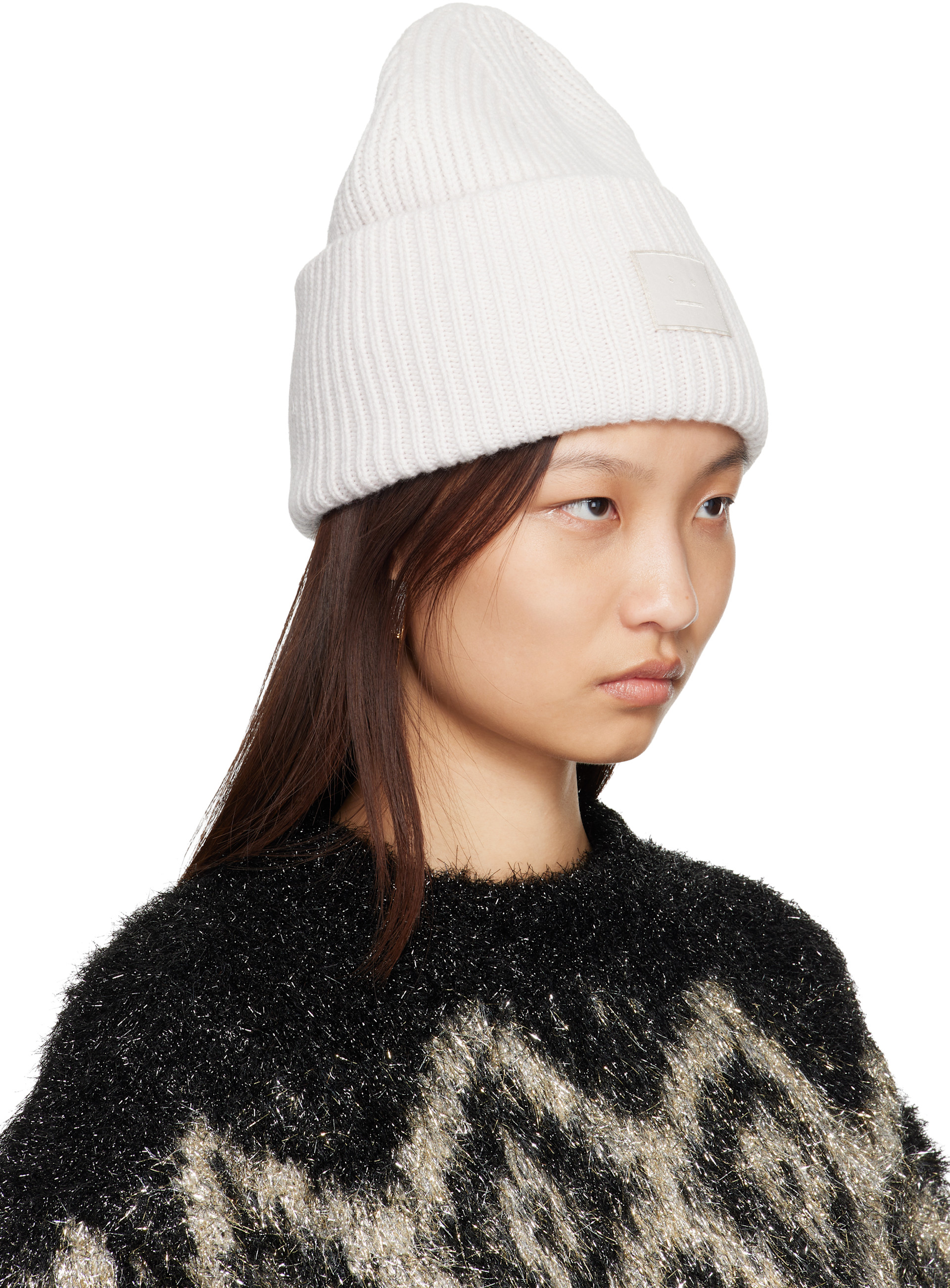 Acne Studios - オフホワイト Large Face Logo ビーニー