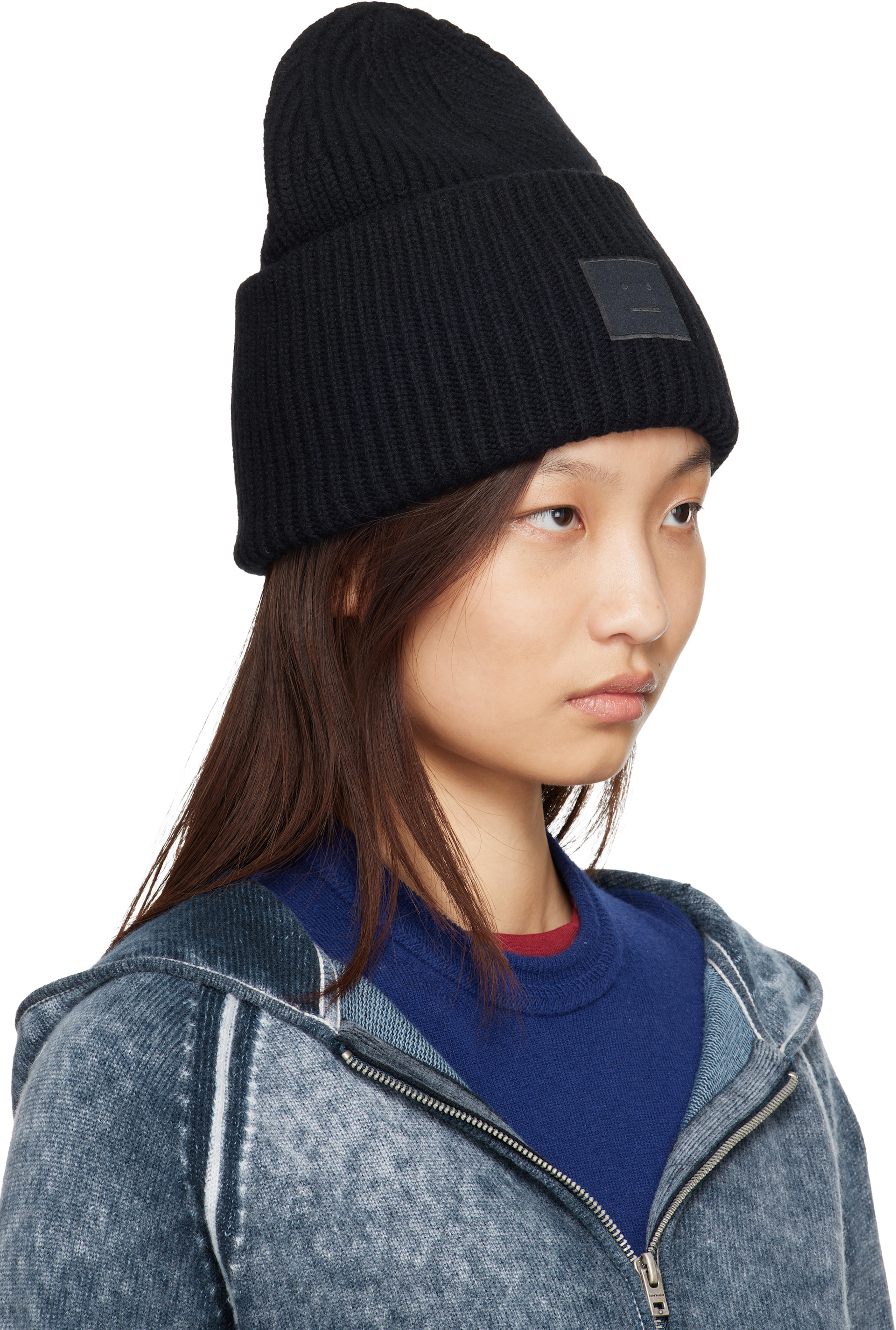 Acne Studios - 블랙 라지 페이스 로고 비니