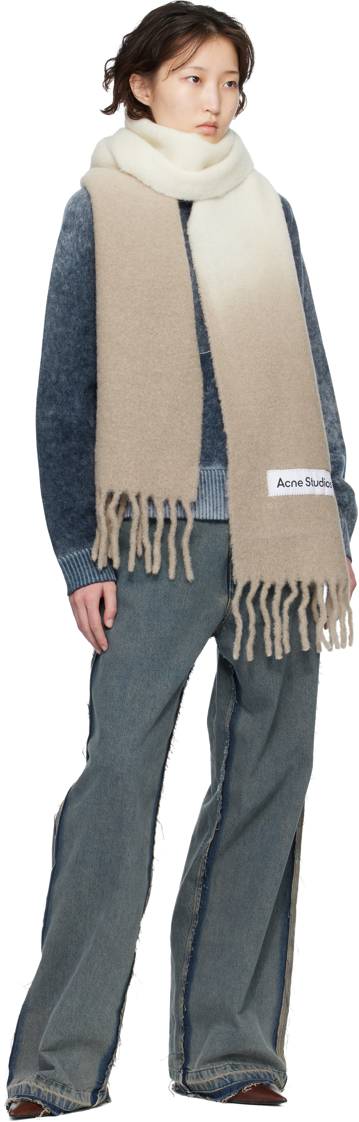 Acne Studios - Écharpe beige en laine à franges