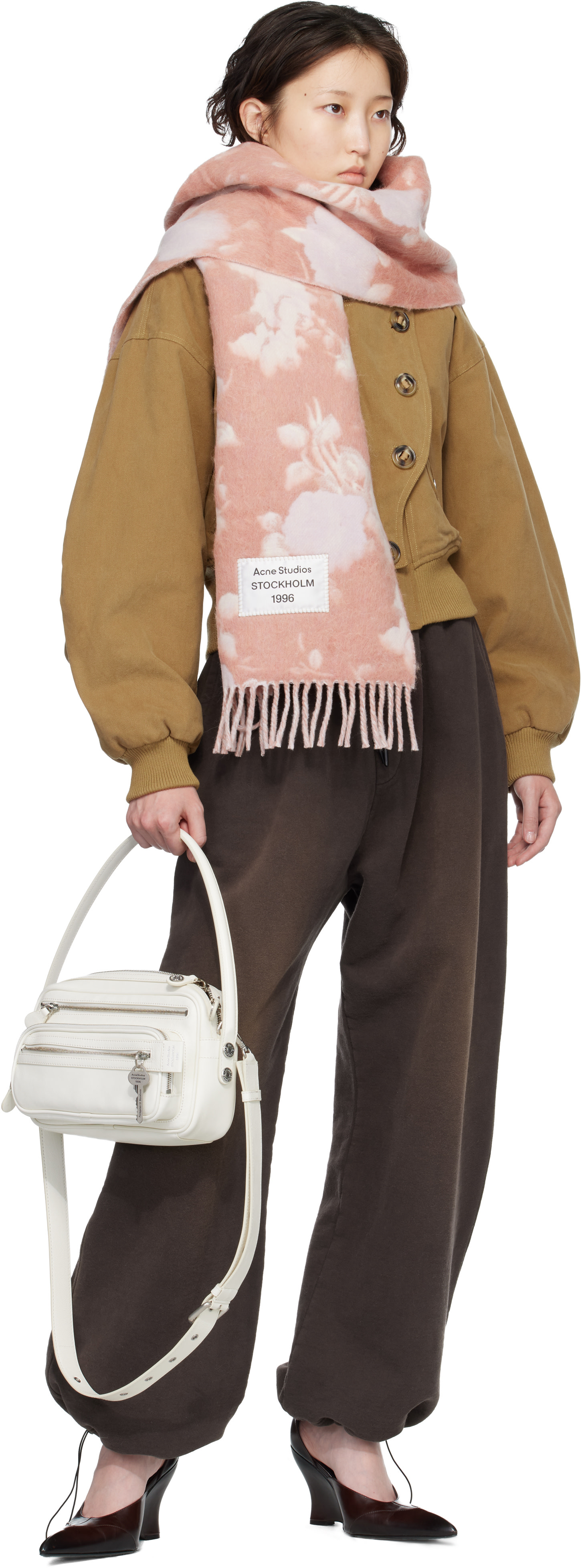 Acne Studios - Écharpe rose en laine à franges