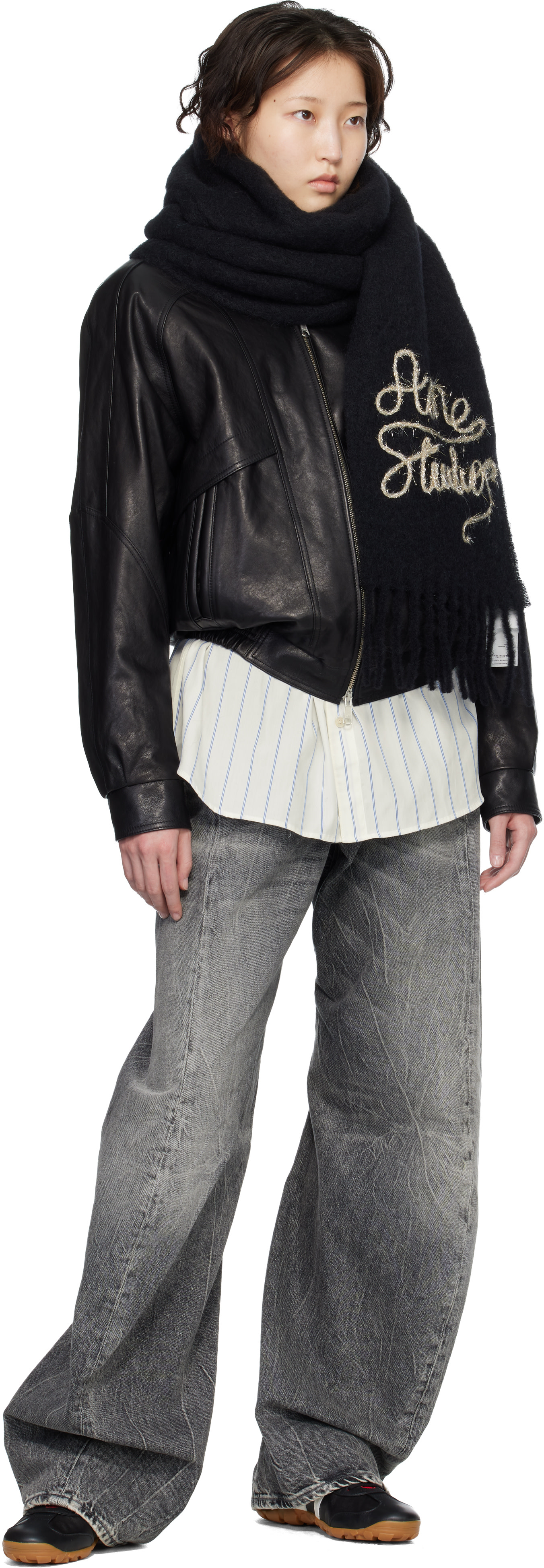Acne Studios - Écharpe noire en laine à logo
