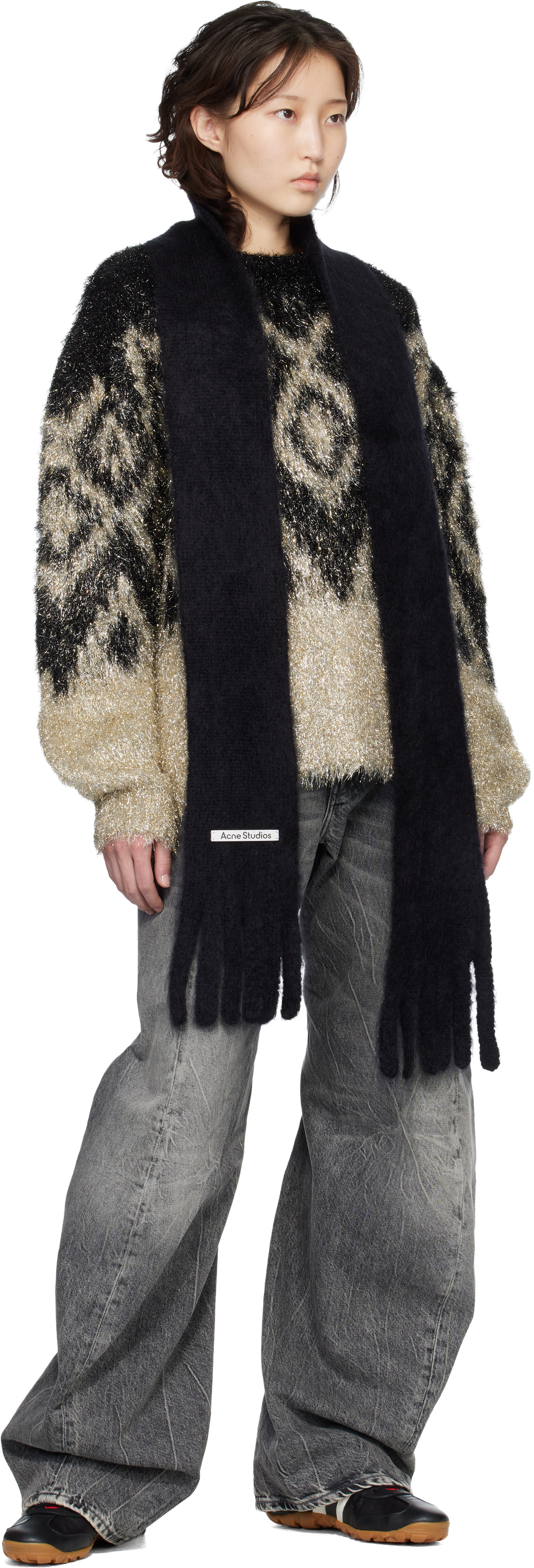 Acne Studios - Écharpe étroite noire à logo