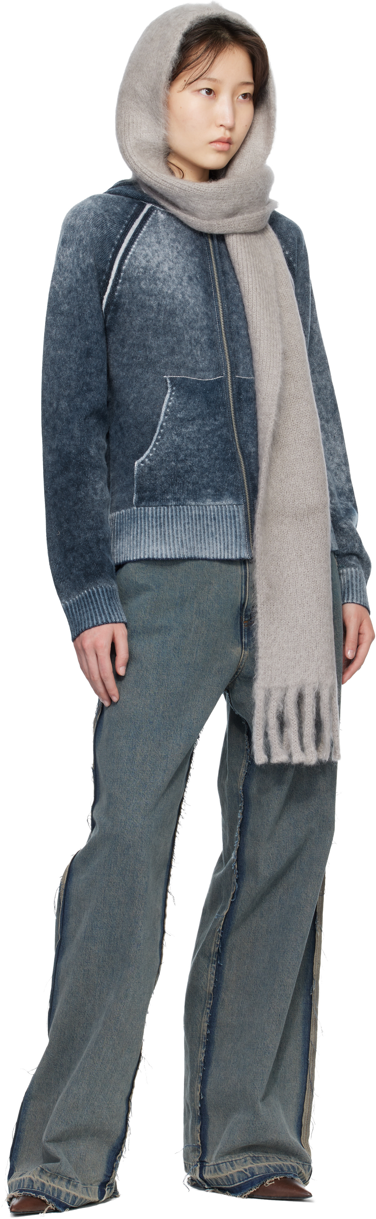 Acne Studios - Écharpe gris en mohair à capuche