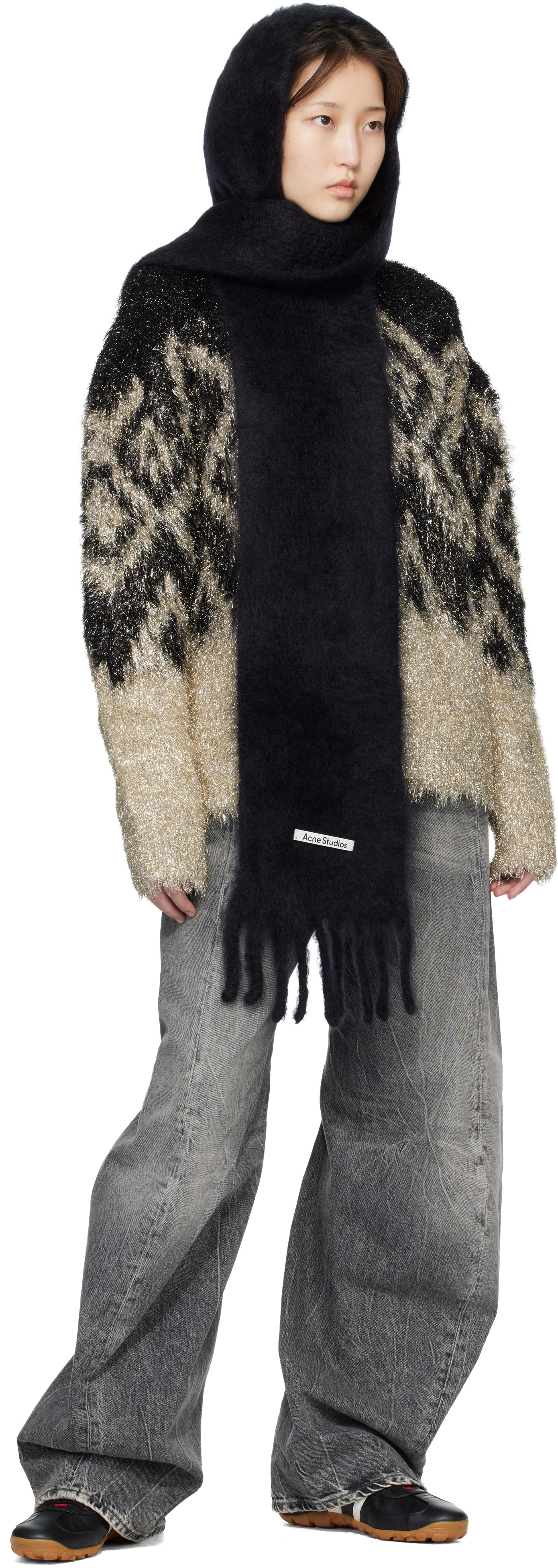 Acne Studios - Écharpe noire en mohair à capuche
