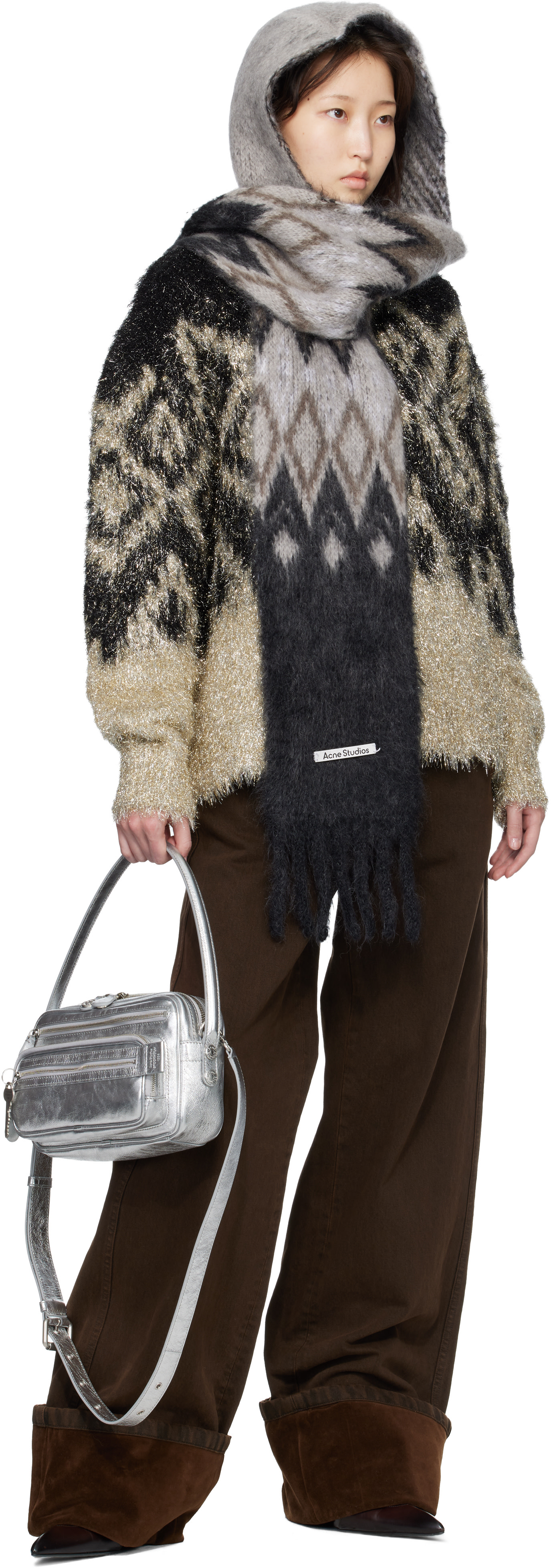 Acne Studios - Écharpe grise en mohair à capuche