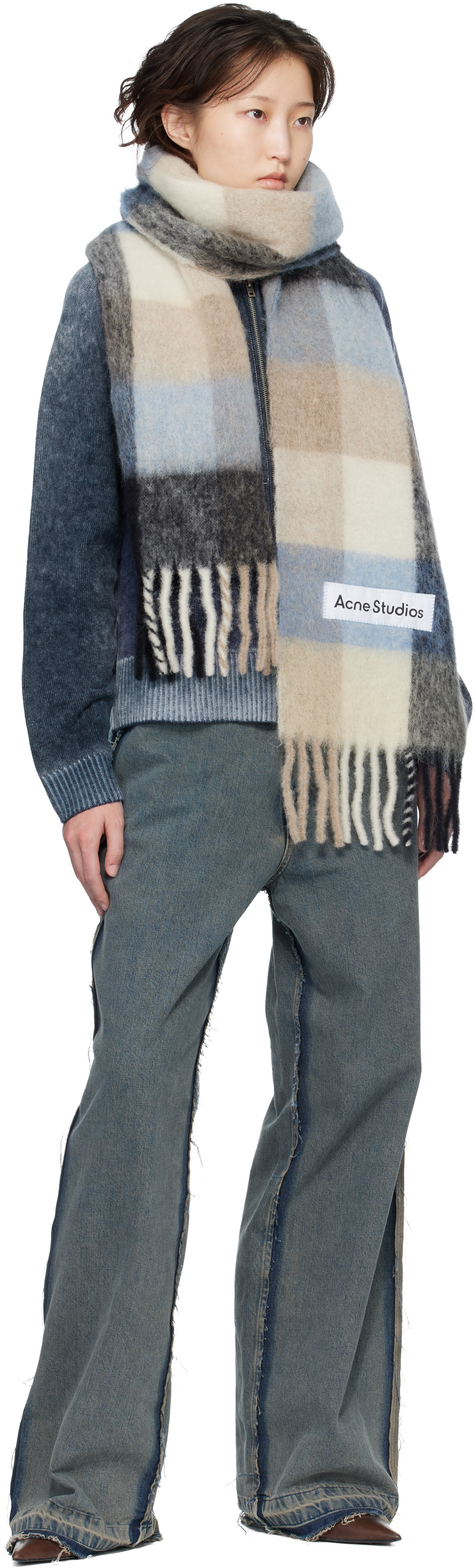 Acne Studios - Blue & Beige Mohair Checked Scarf