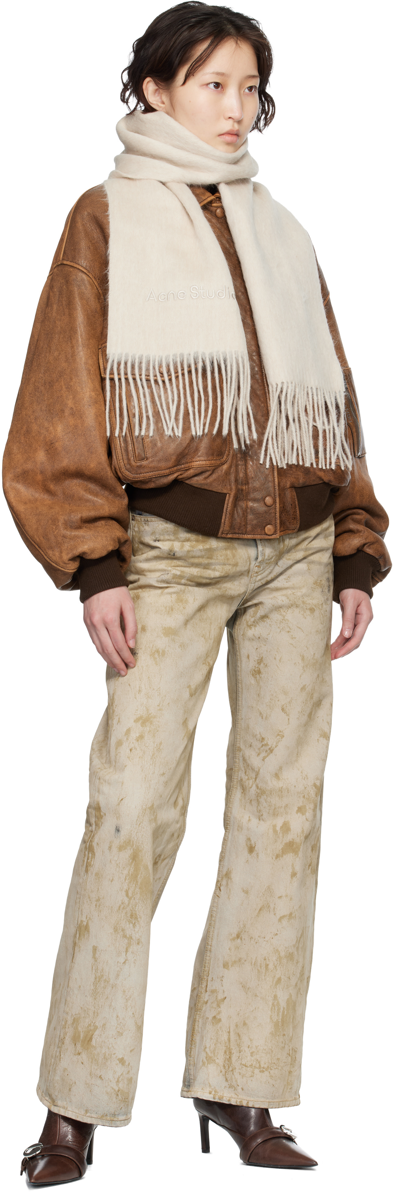 Acne Studios - Écharpe beige en laine à logo