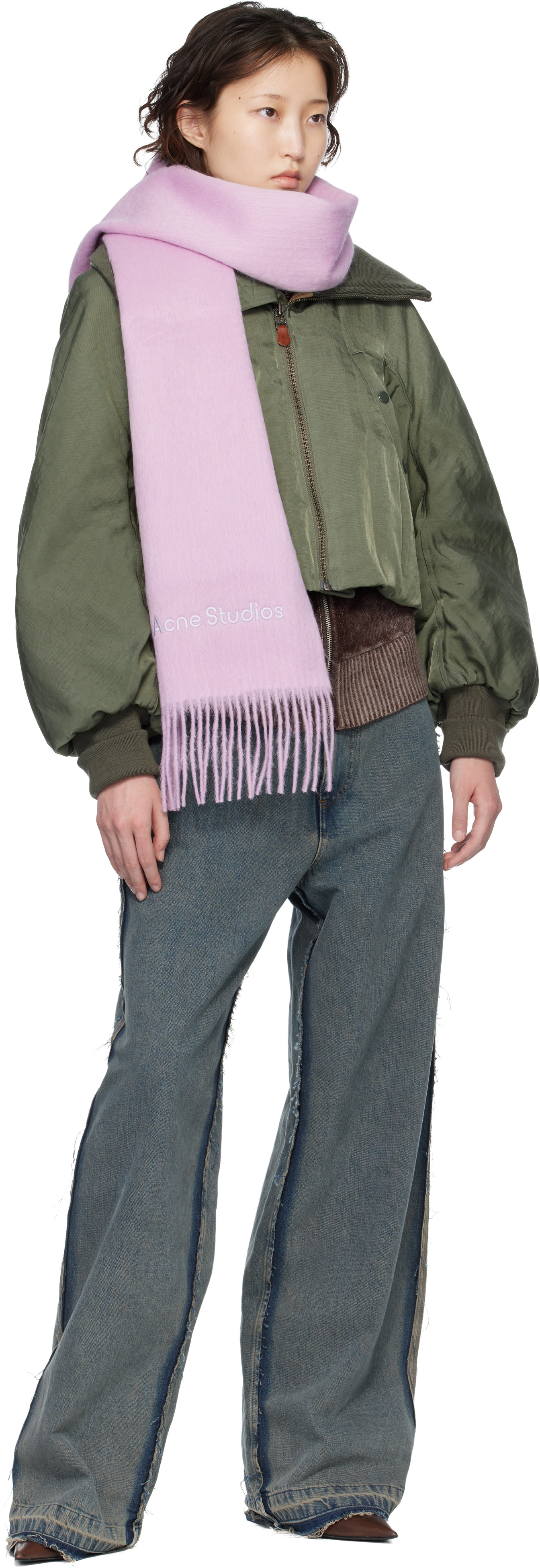 Acne Studios - 핑크 울 로고 스카프