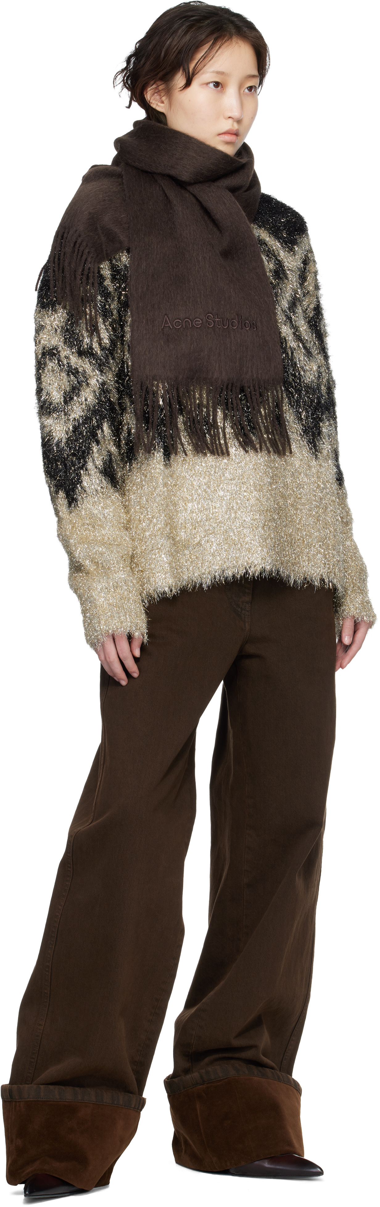 Acne Studios - Écharpe brune en laine à logo