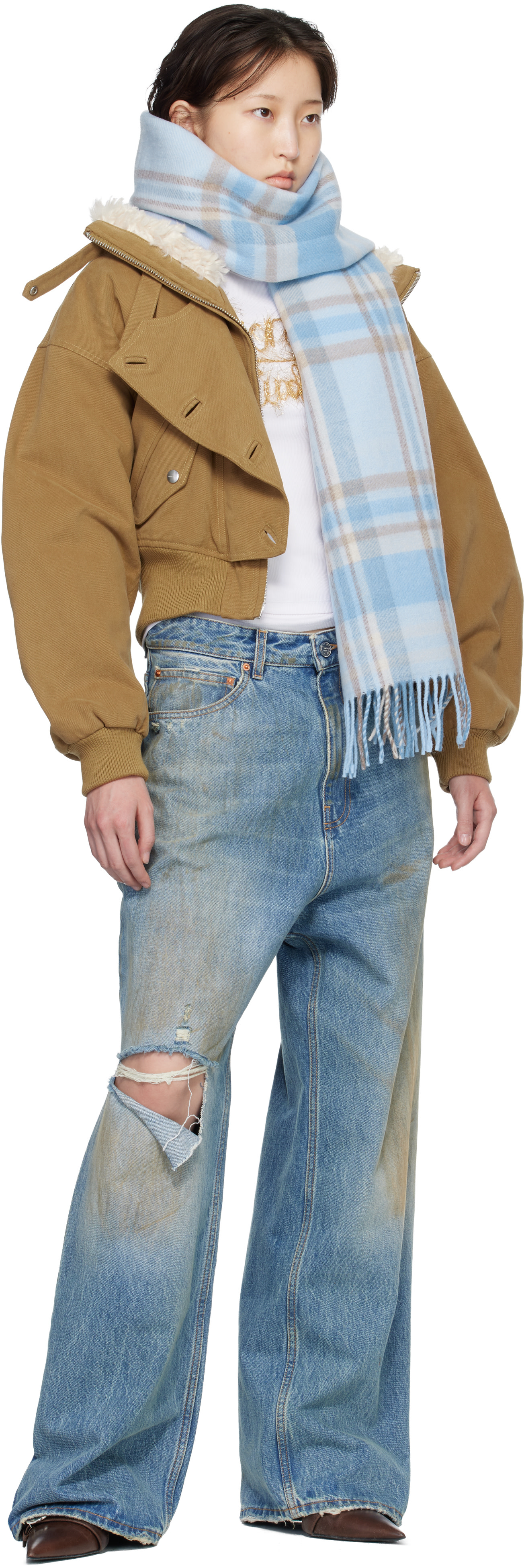 Acne Studios - Écharpe bleue à logo et à franges