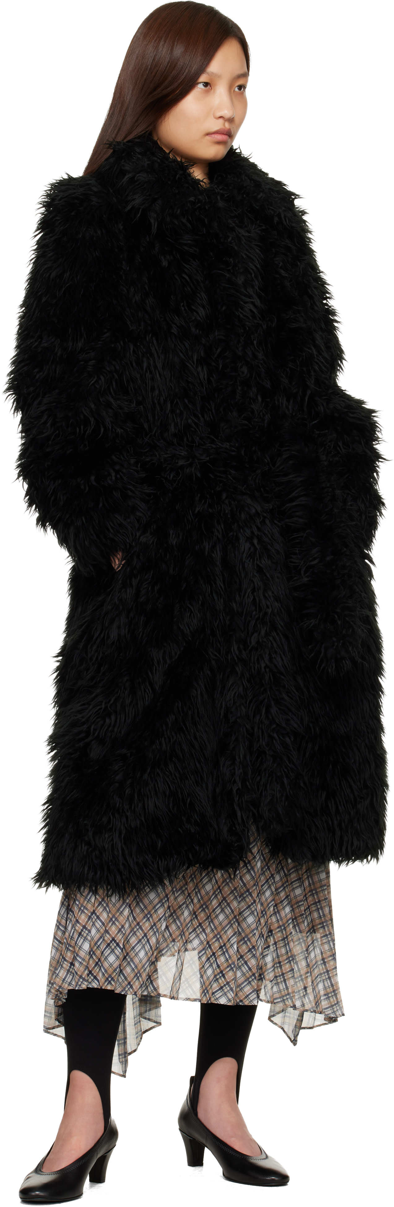 Acne Studios: Black Belted Faux-Fur Coat | SSENSE