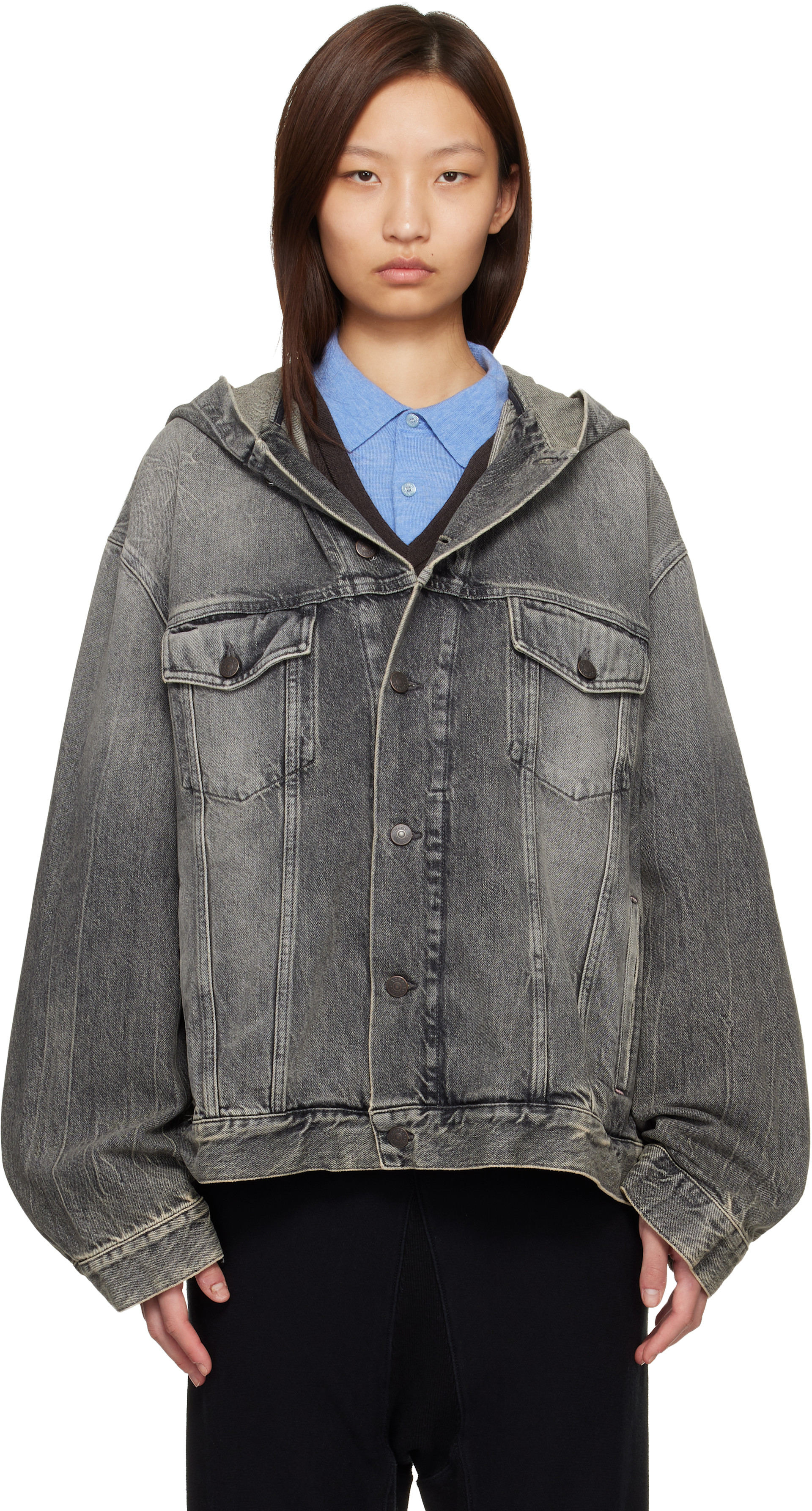 Acne Studios: ブラック フード付き デニムジャケット | SSENSE 日本