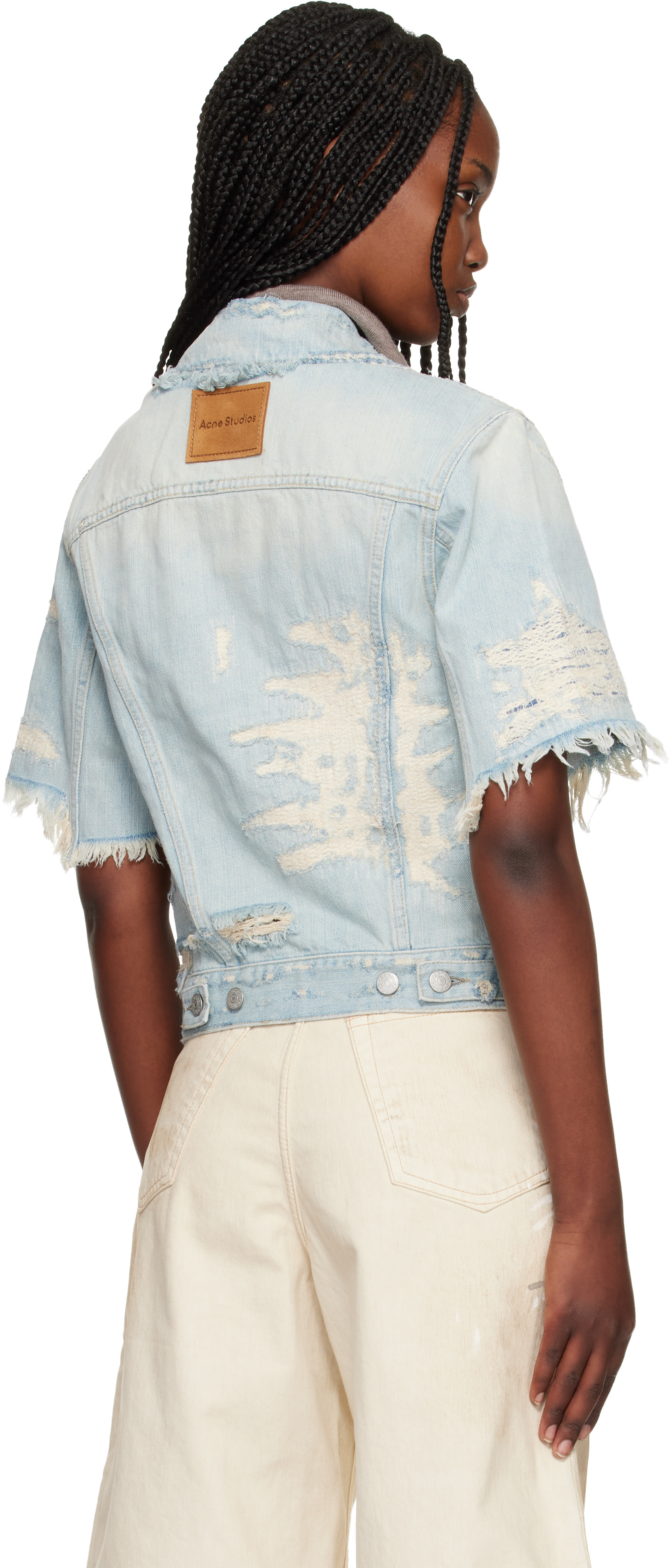 Acne Studios - Blouson bleu en denim à effet raccommodé