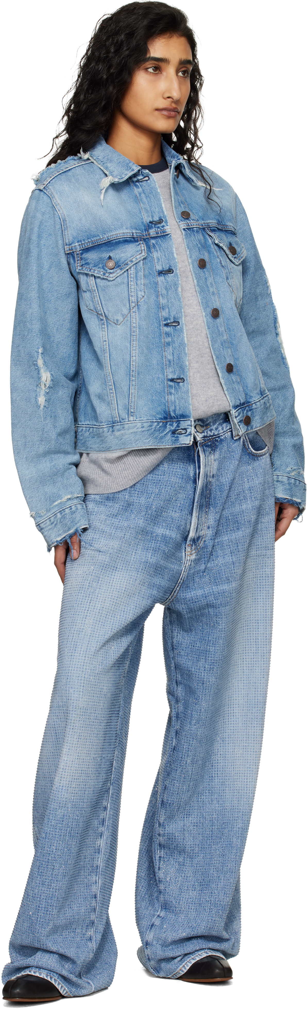 Acne Studios - Blouson bleu en denim à effet usé