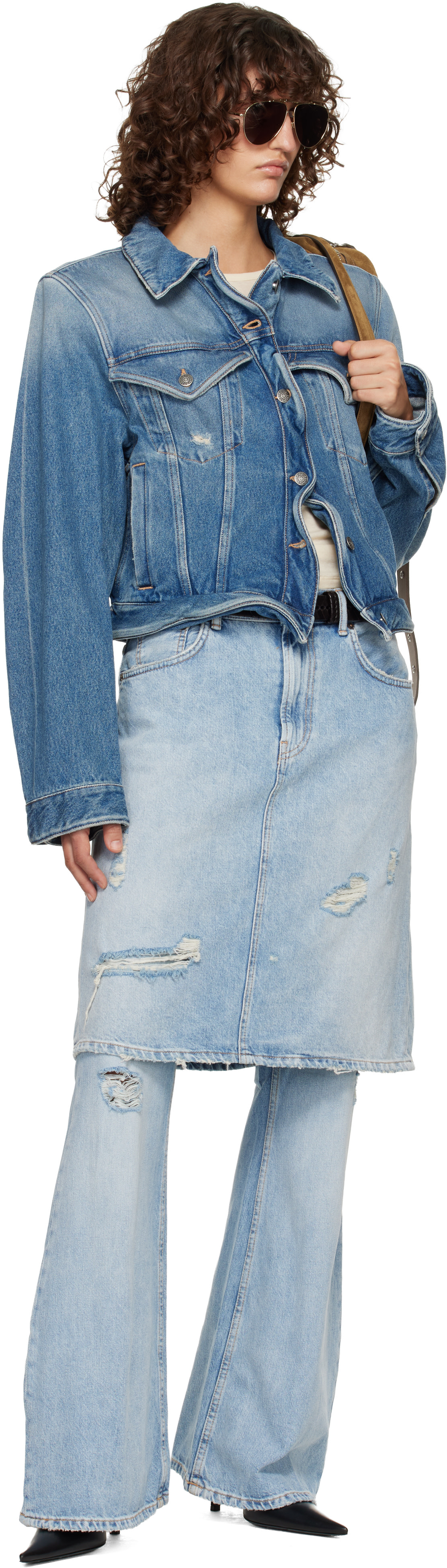 Acne Studios: Blue Wavy Denim Jacket | SSENSE