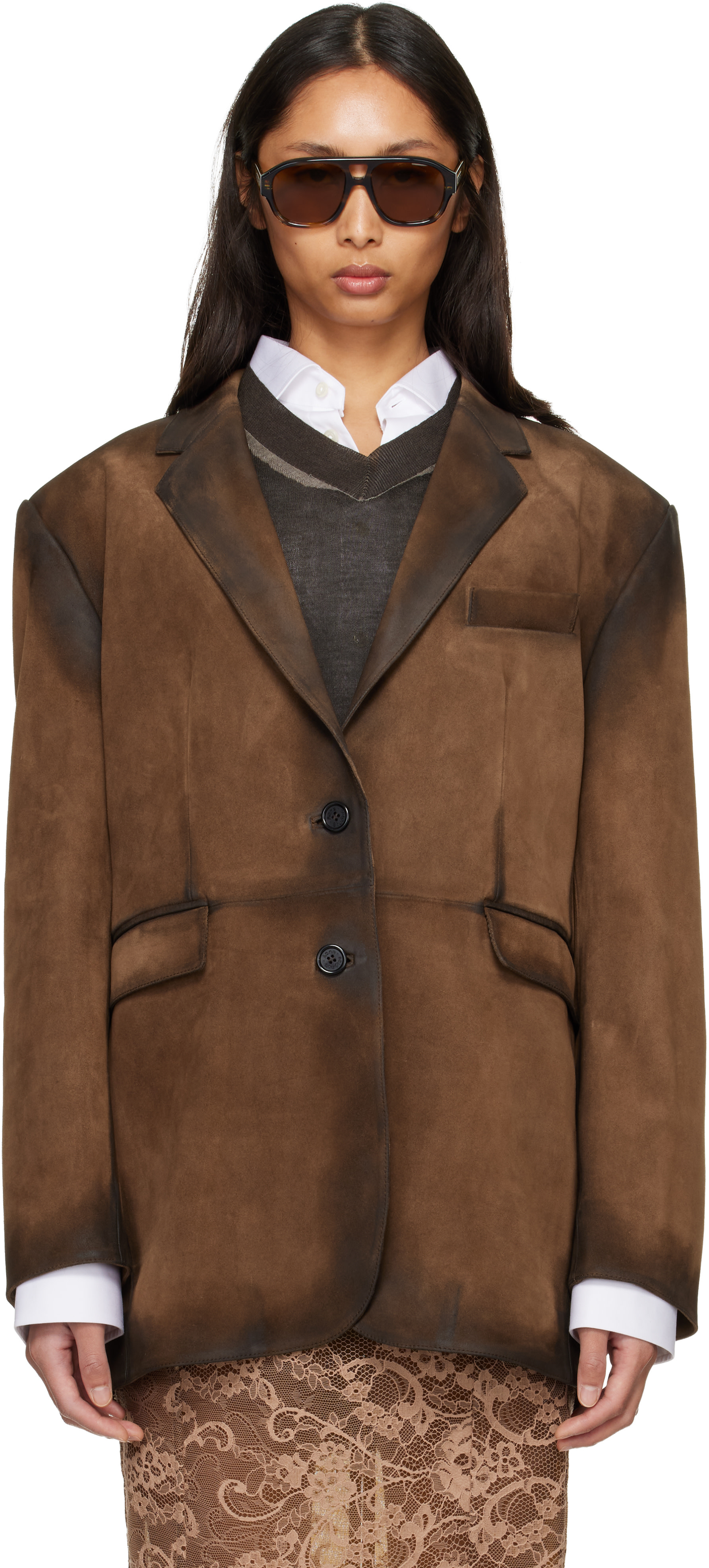 Acne Studios - Blouson de tailleur brun en suède
