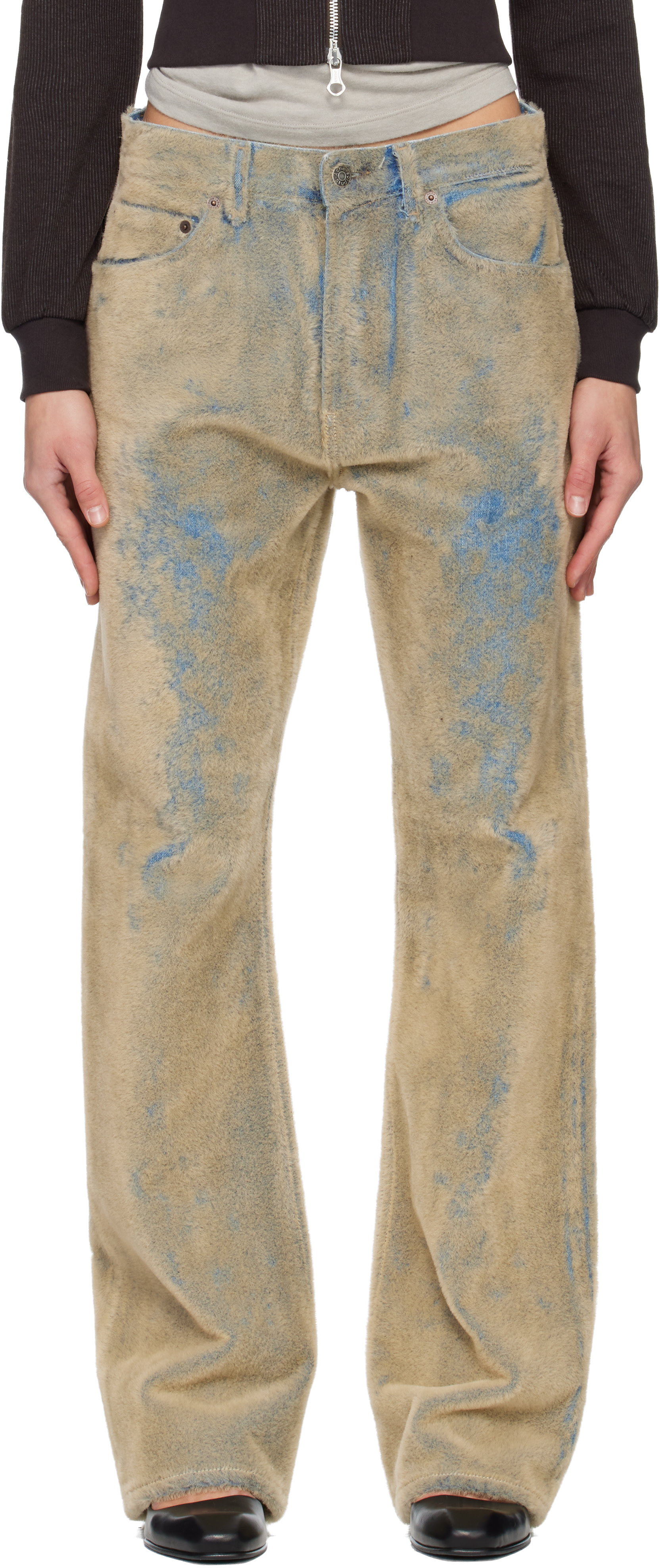 Acne Studios ブリーチデニム Acne Studios: Blue & Beige Flocked Jeans | SSENSE