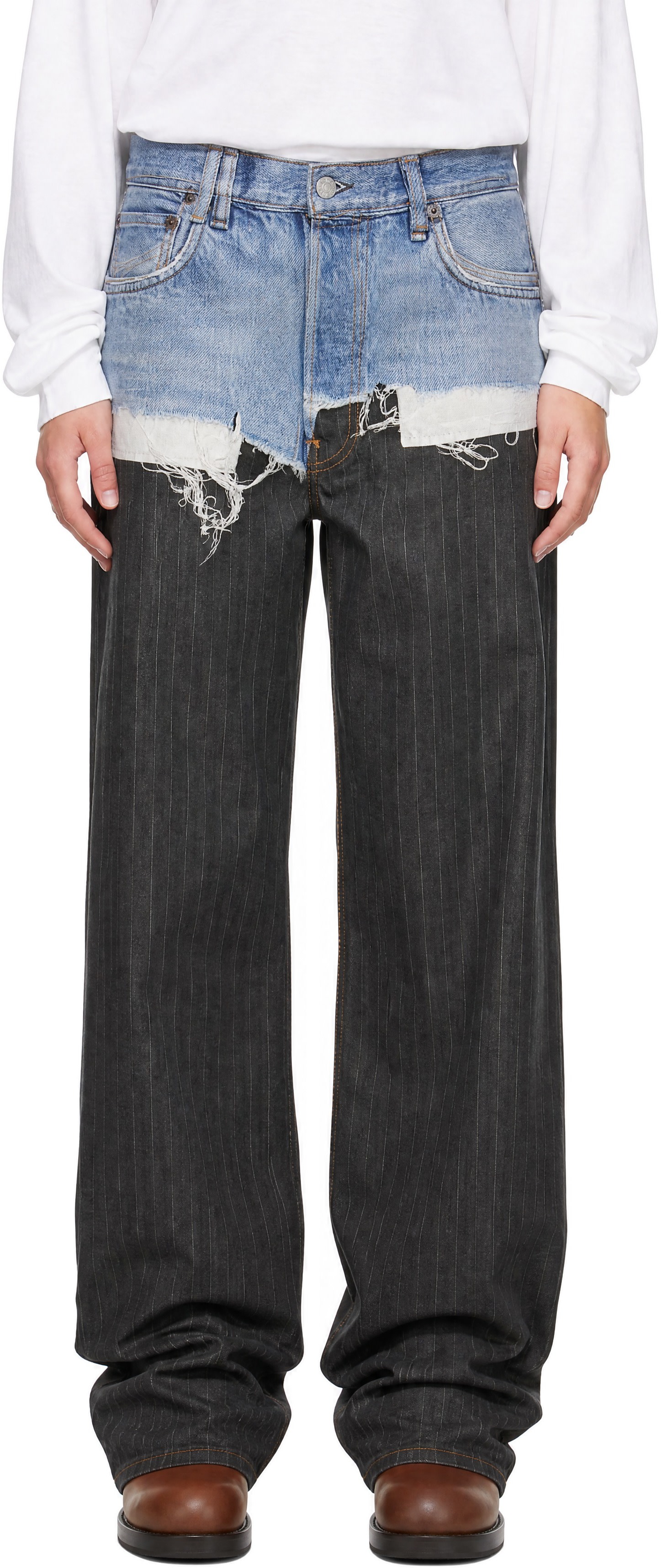 Acne Studios - Jean 1981 bleu et gris à image trompe l'œil