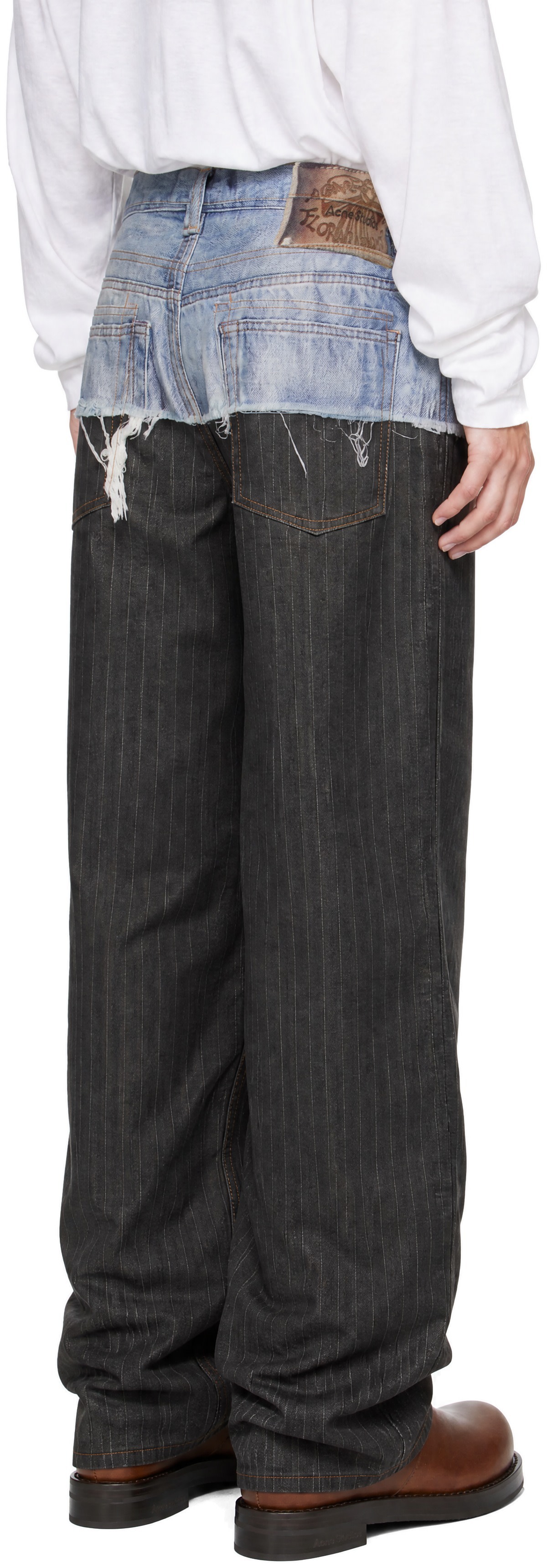 Acne Studios - Jean 1981 bleu et gris à image trompe l'œil