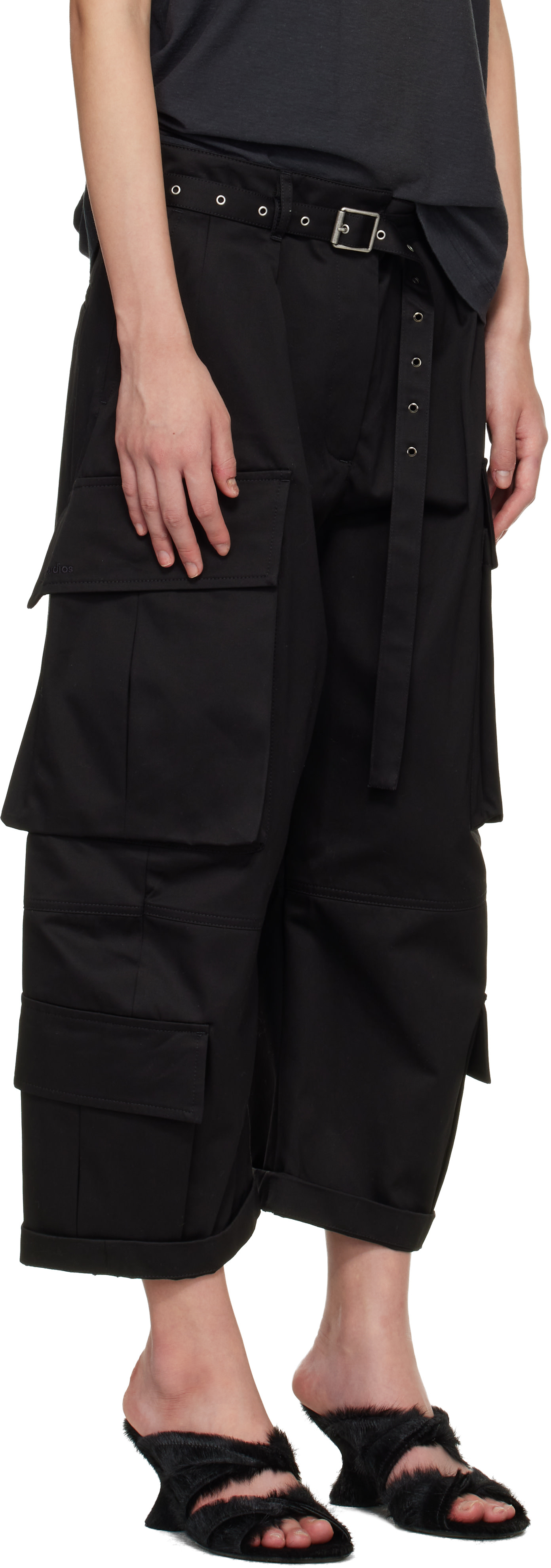 Acne Studios - Pantalon cargo noir en sergé